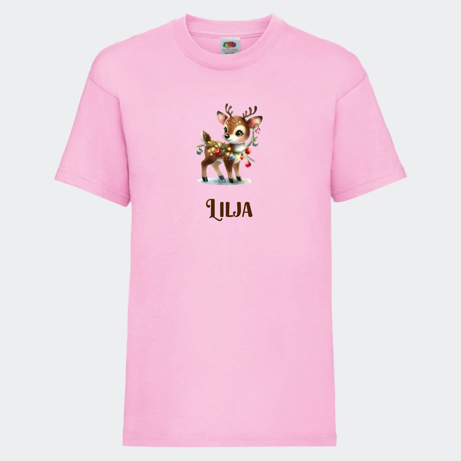 T-shirt til børn - Søde julerensdyr Customizer TeeInBlue T-shirt Print på front Lyserød 3-4 år