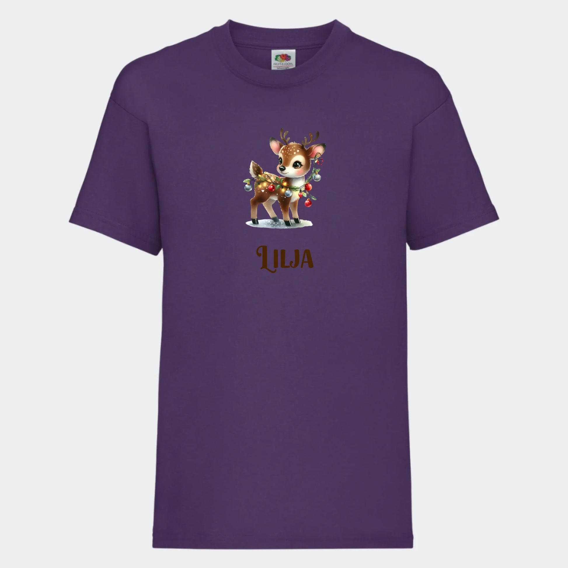 T-shirt til børn - Søde julerensdyr Customizer TeeInBlue T-shirt Print på front Lilla 3-4 år