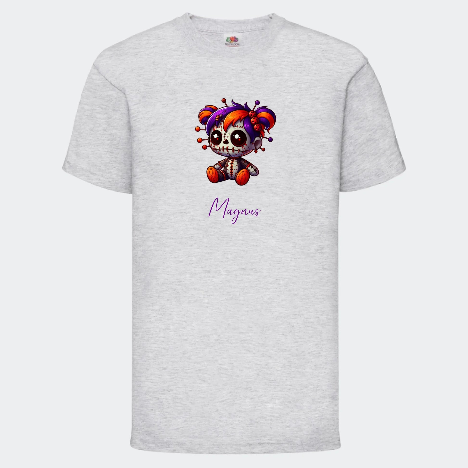 T-shirt til børn - Uhyggelig dukke Customizer TeeInBlue T-shirt Print på front Lysegrå 3-4 år