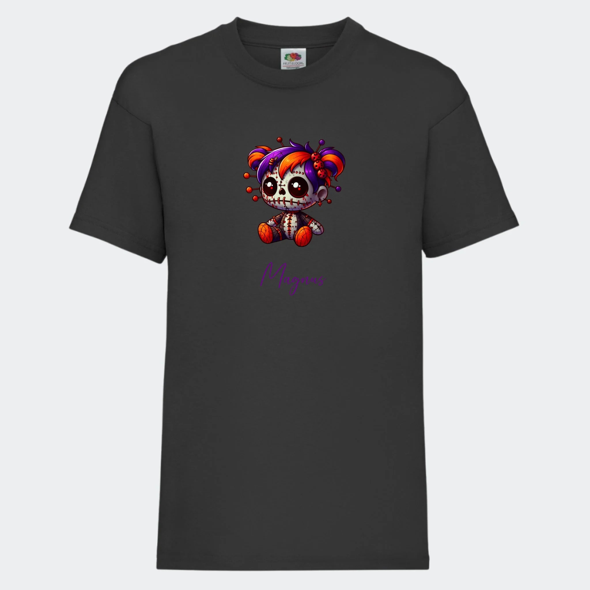 T-shirt til børn – Uhyggelig dukke, T-shirt tryk foran Sort 3-4 år