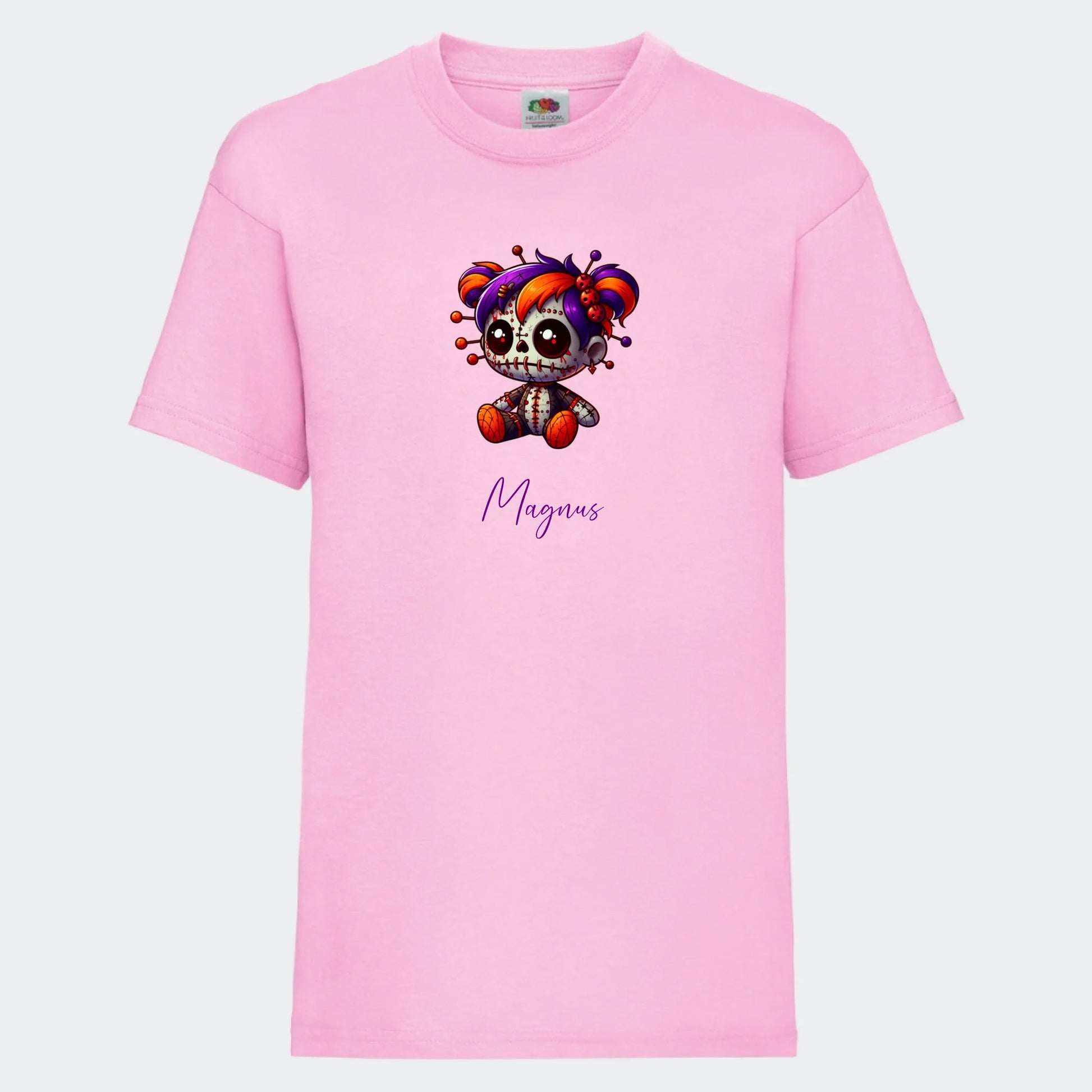 T-shirt til børn - Uhyggelig dukke Customizer TeeInBlue T-shirt Print på front Lyserød 3-4 år