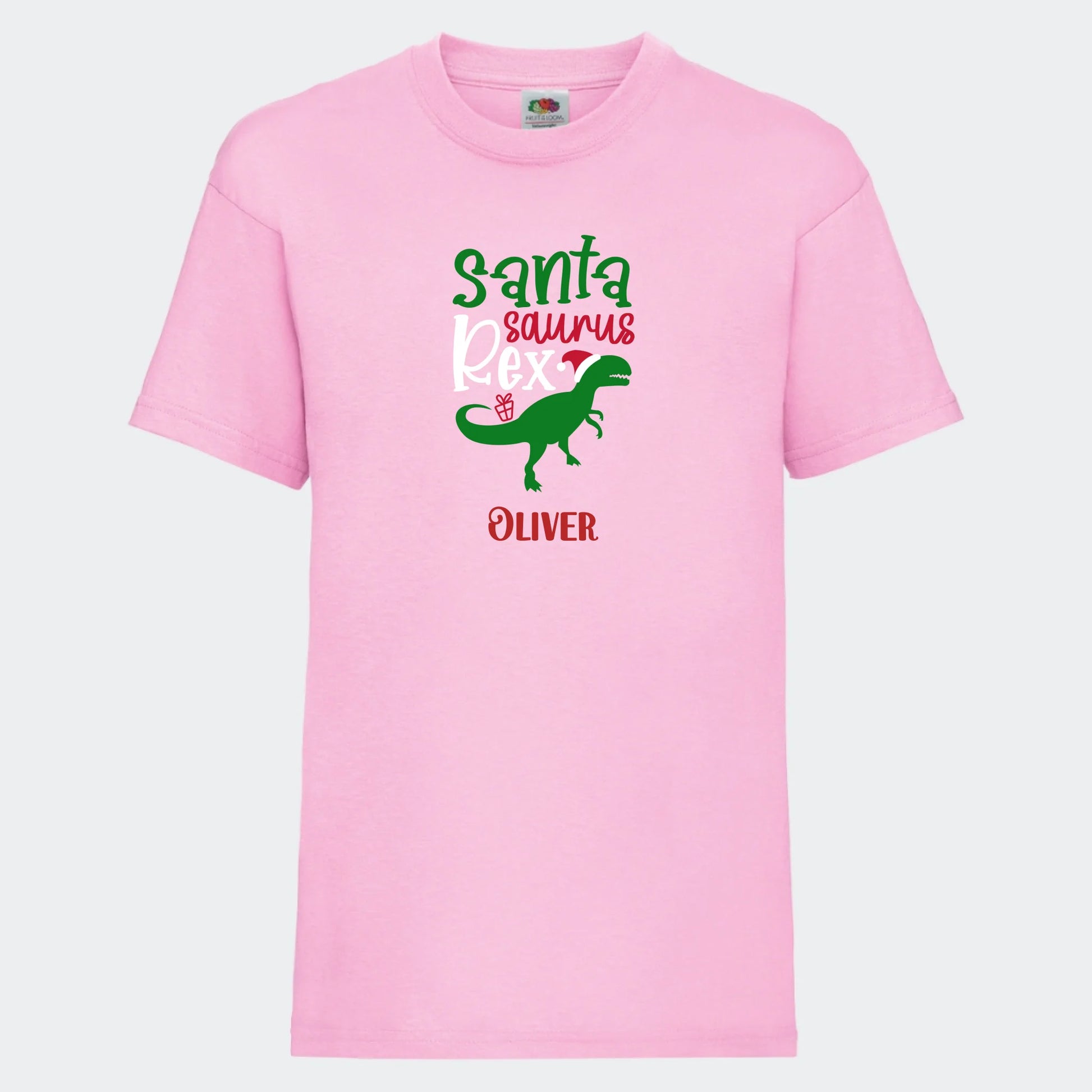 T-shirt til børn - Santa Saurus Customizer TeeInBlue T-shirt Print på front Lyserød 3-4 år