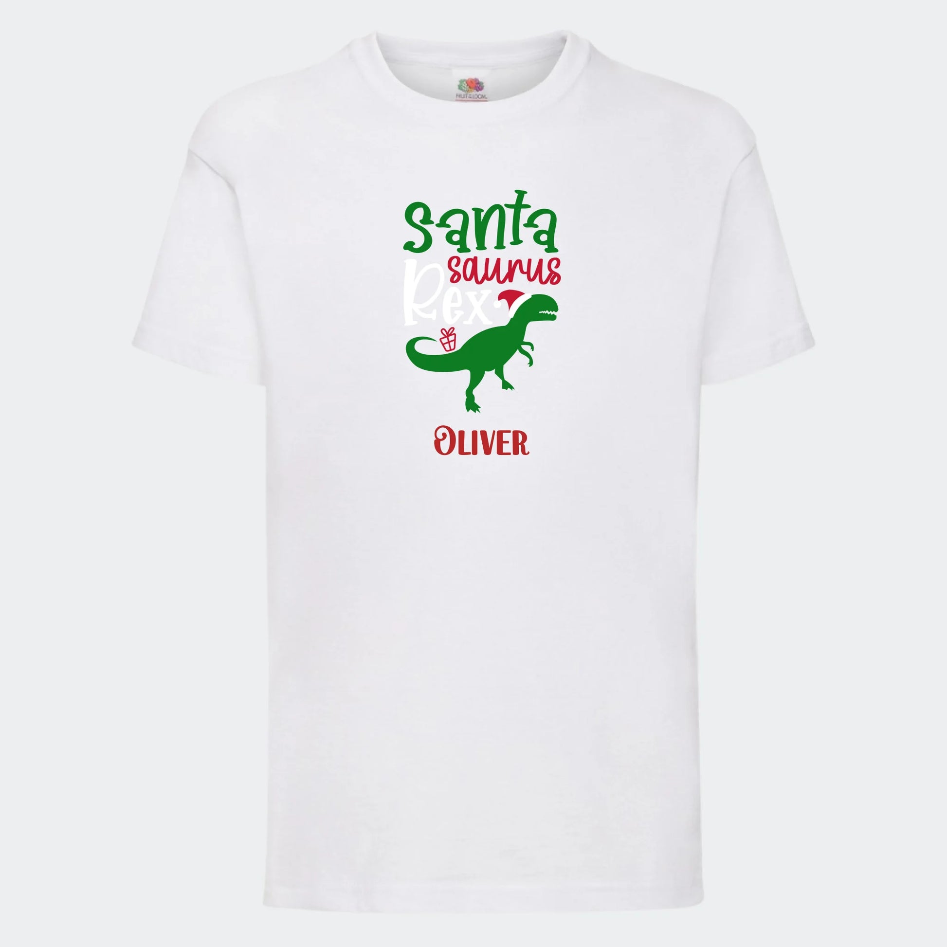 T-shirt til børn - Santa Saurus Customizer TeeInBlue T-shirt Print på front Hvid 3-4 år