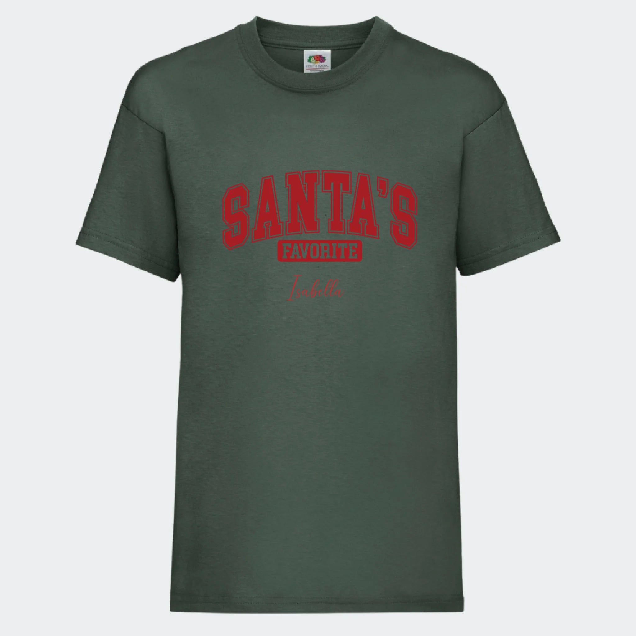 T-shirt til børn – Santas Favorite, T-shirt tryk foran Mørkegrøn 3-4 år