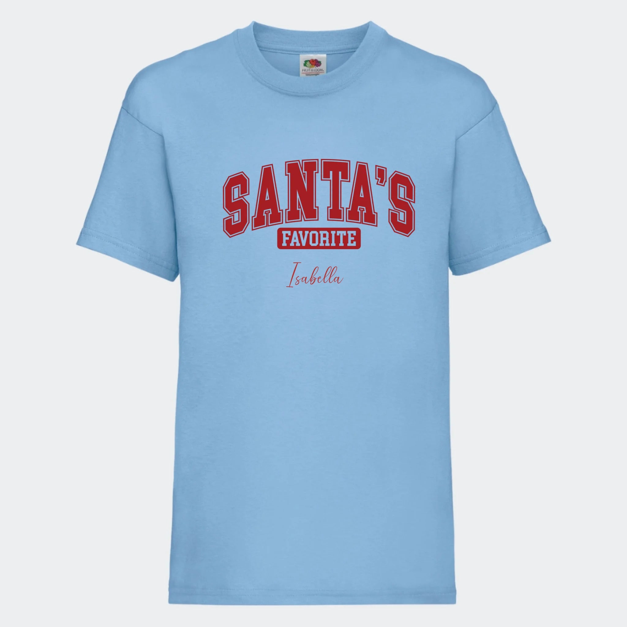 T-shirt til børn – Santas Favorite, T-shirt tryk foran Lyseblå 3-4 år