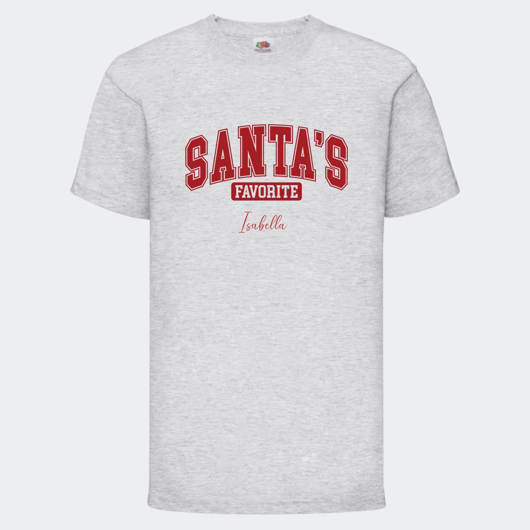 T-shirt til børn – Santas Favorite, T-shirt tryk foran Lysegrå 3-4 år