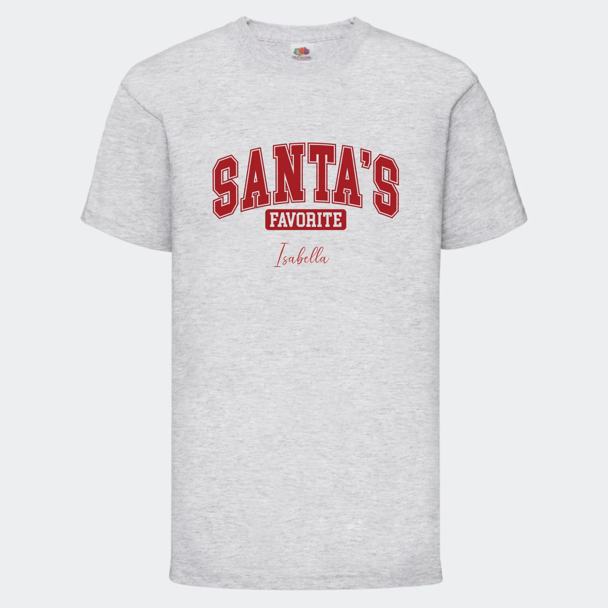 T-shirt til børn – Santas Favorite, T-shirt tryk foran Lysegrå 3-4 år