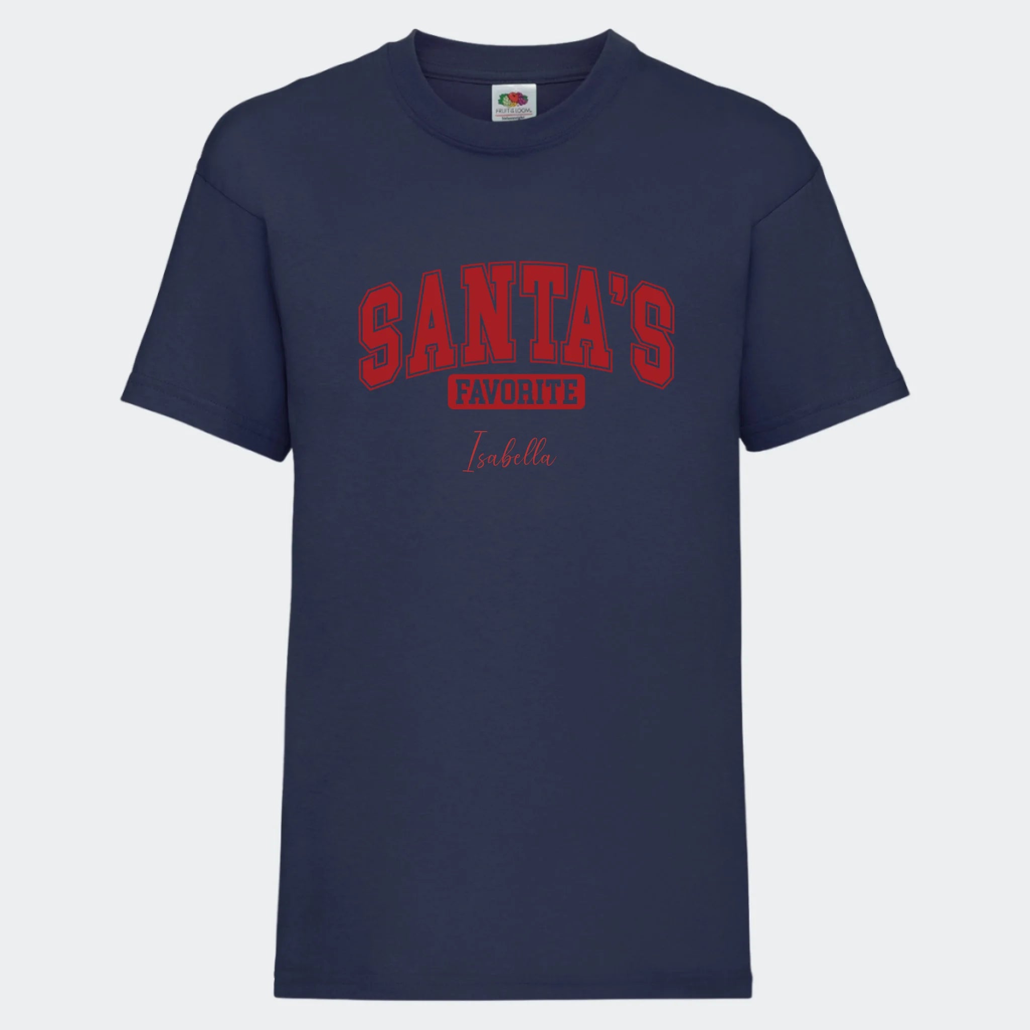 T-shirt til børn – Santas Favorite, T-shirt tryk foran marineblå 3-4 år