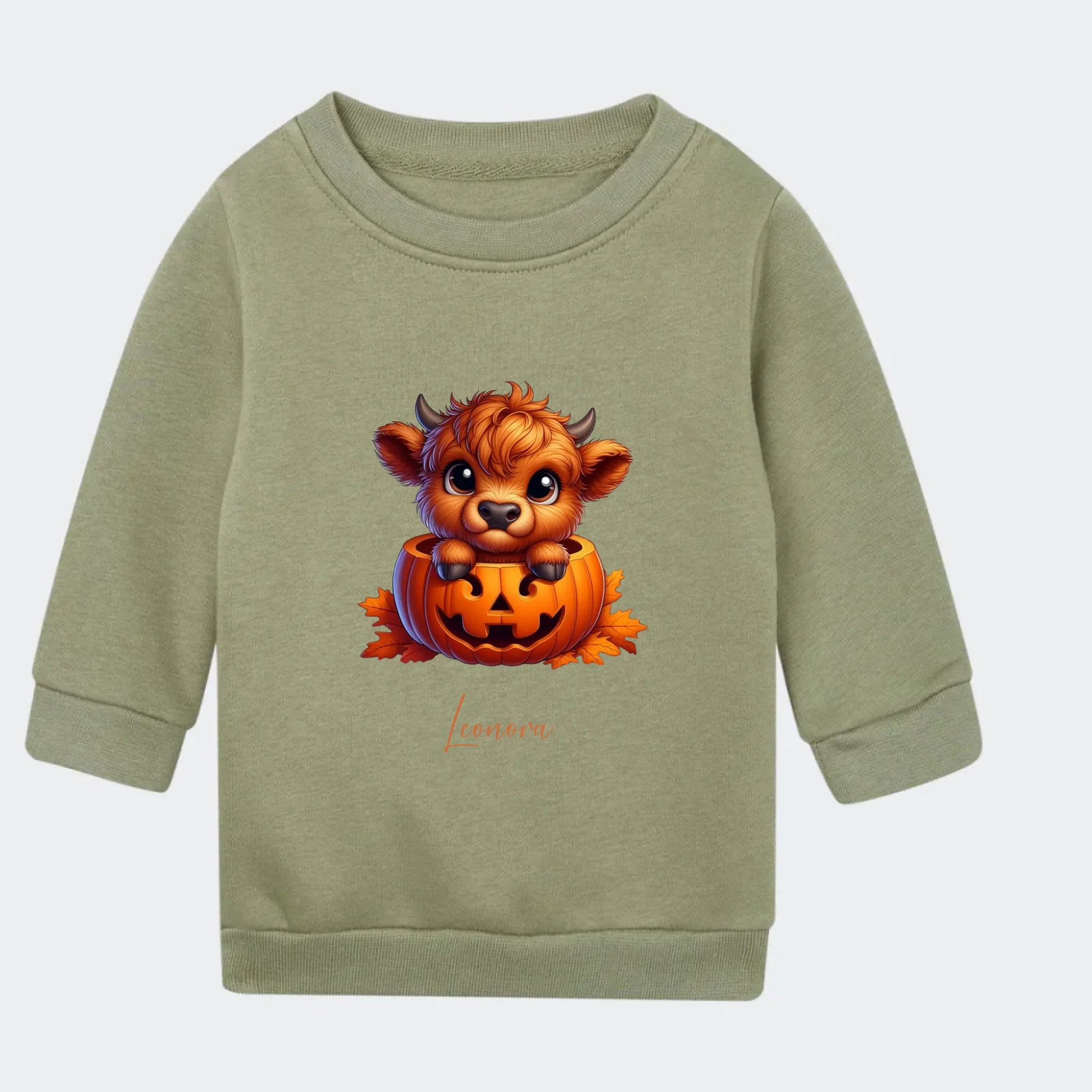Sweatshirt til små børn - Sød efterårs bøffel Halloween Customizer TeeInBlue Sweatshirt til børn - flere farver Grøn 6-12M