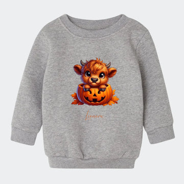 Sweatshirt til små børn - Sød efterårs bøffel Halloween Customizer TeeInBlue Sweatshirt til børn - flere farver Grå 6-12M