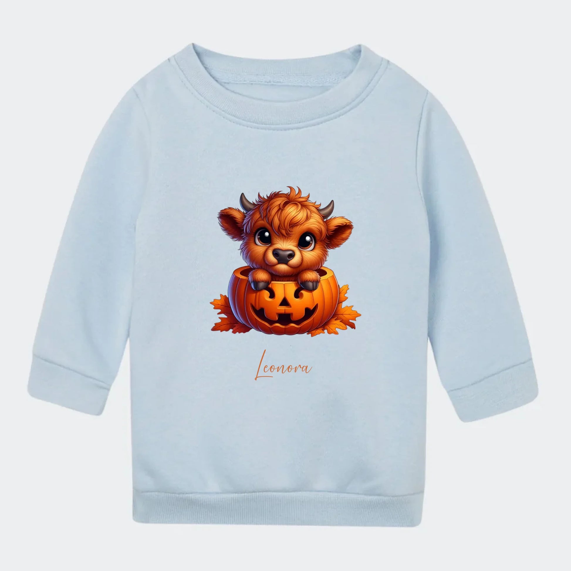 Sweatshirt til små børn - Sød efterårs bøffel Halloween Customizer TeeInBlue Sweatshirt til børn - flere farver Lyseblå 12-18M