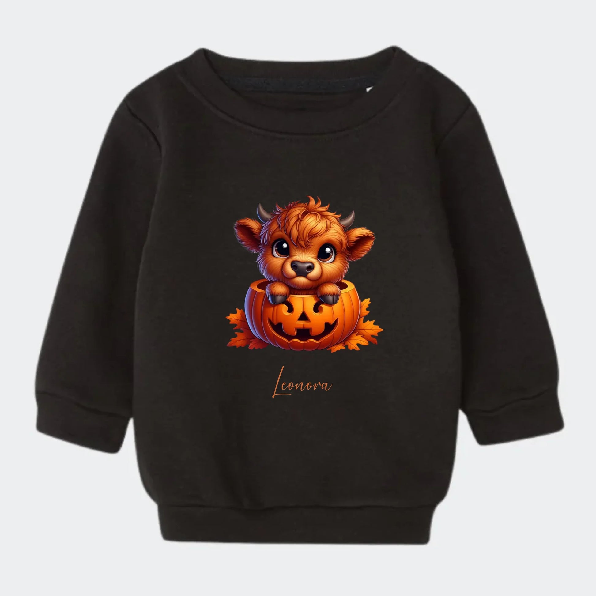 Sweatshirt til små børn - Sød efterårs bøffel Halloween Customizer TeeInBlue Sweatshirt til børn - flere farver Sort 6-12M