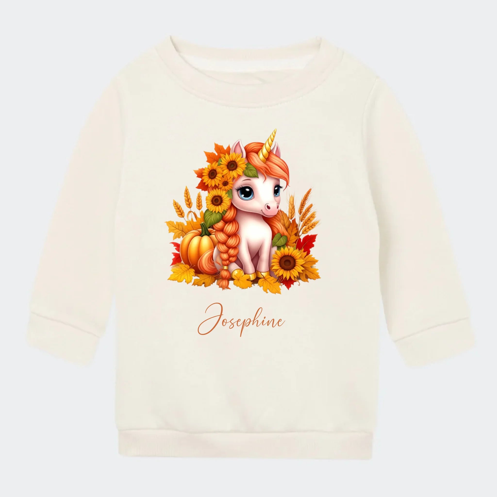 Sweatshirt til små børn – Græskar, Solsikke, Efterår Enhjørning, natur