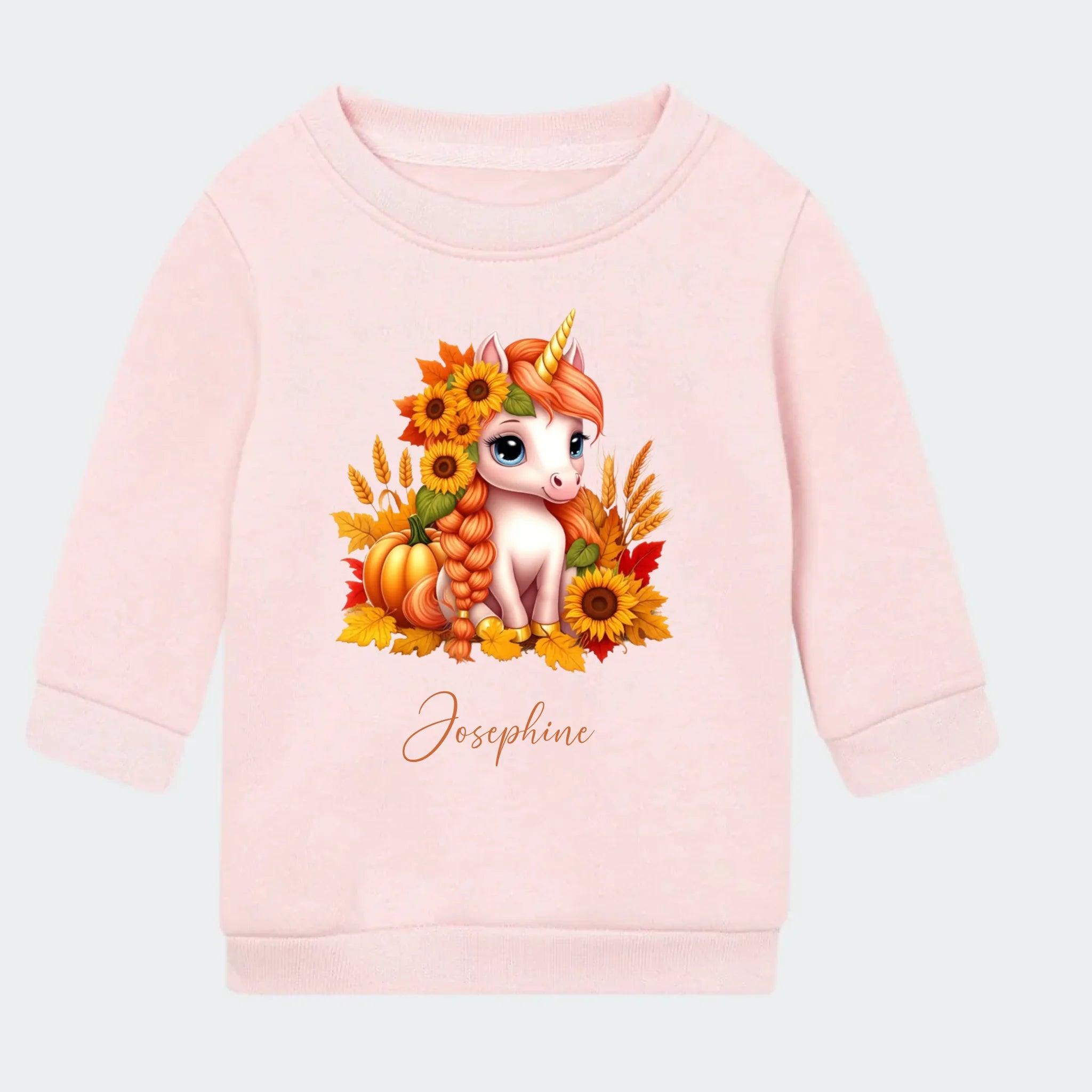 Sweatshirt til små børn – Græskar, Solsikke, Efterår Enhjørning, lyserød