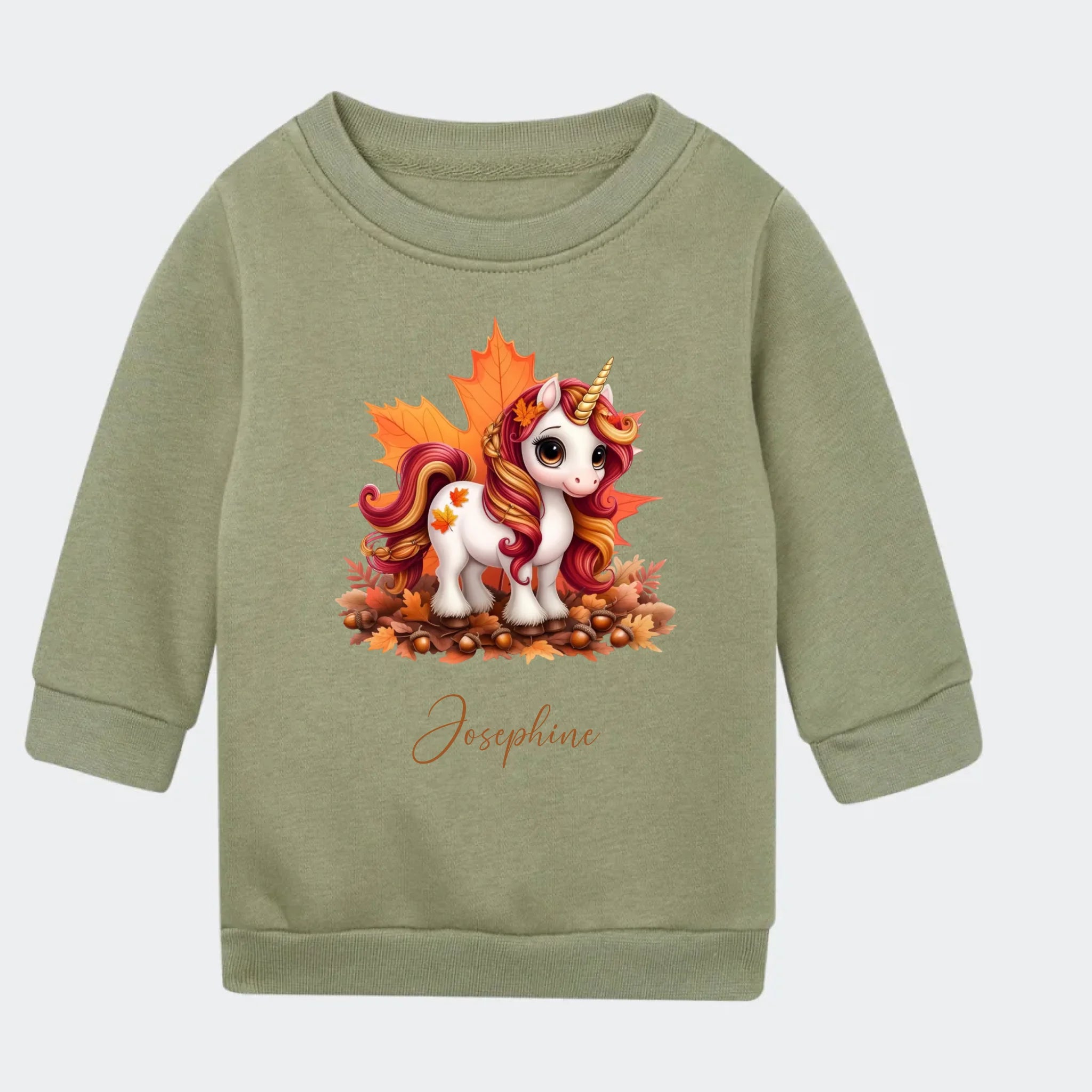 Sweatshirts til små børn – Efterårs blade sød enhjørning, grøn
