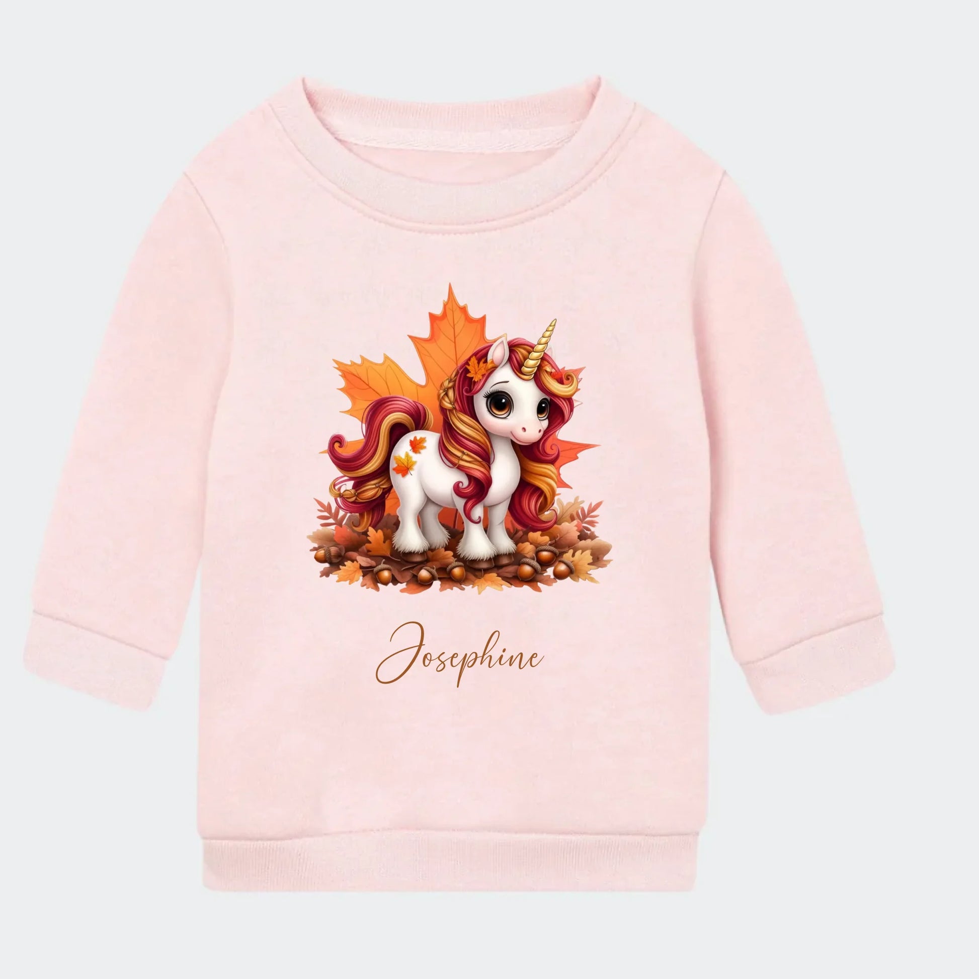 Sweatshirts til små børn - Efterårs blade sød enhjørning Customizer TeeInBlue Sweatshirt til børn - flere farver Lyserød 6-12M