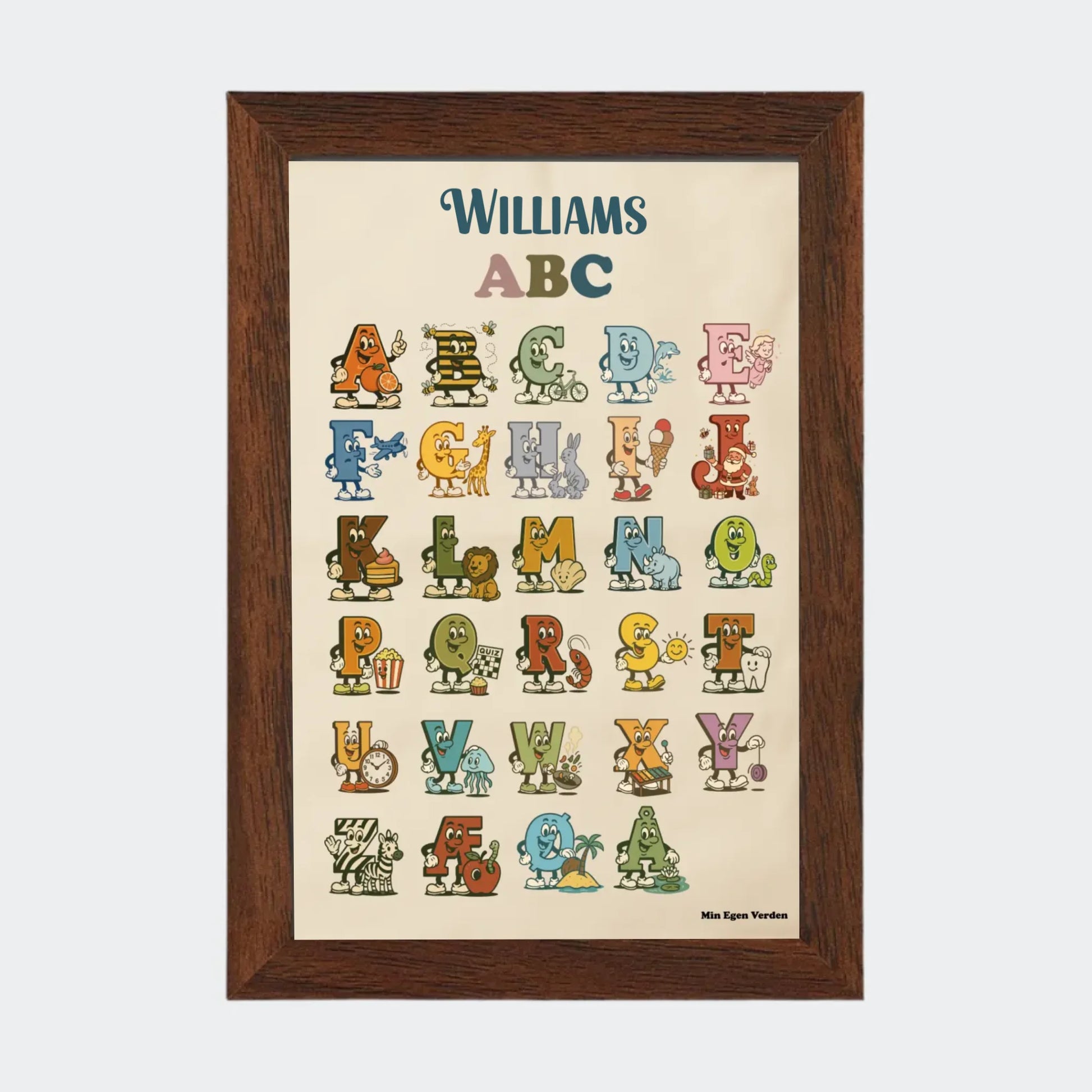 Plakat - Alfabet på dansk med navn Customizer TeeInBlue 10x15 Mørk eg 10x15