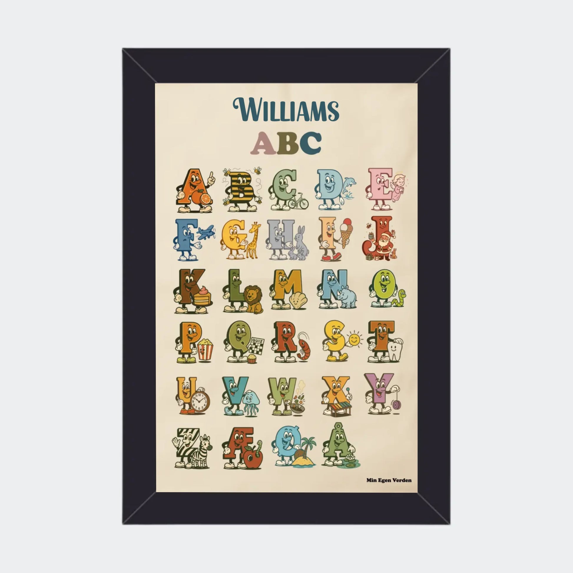 Plakat - Alfabet på dansk med navn Customizer TeeInBlue 10x15 Sort 10x15
