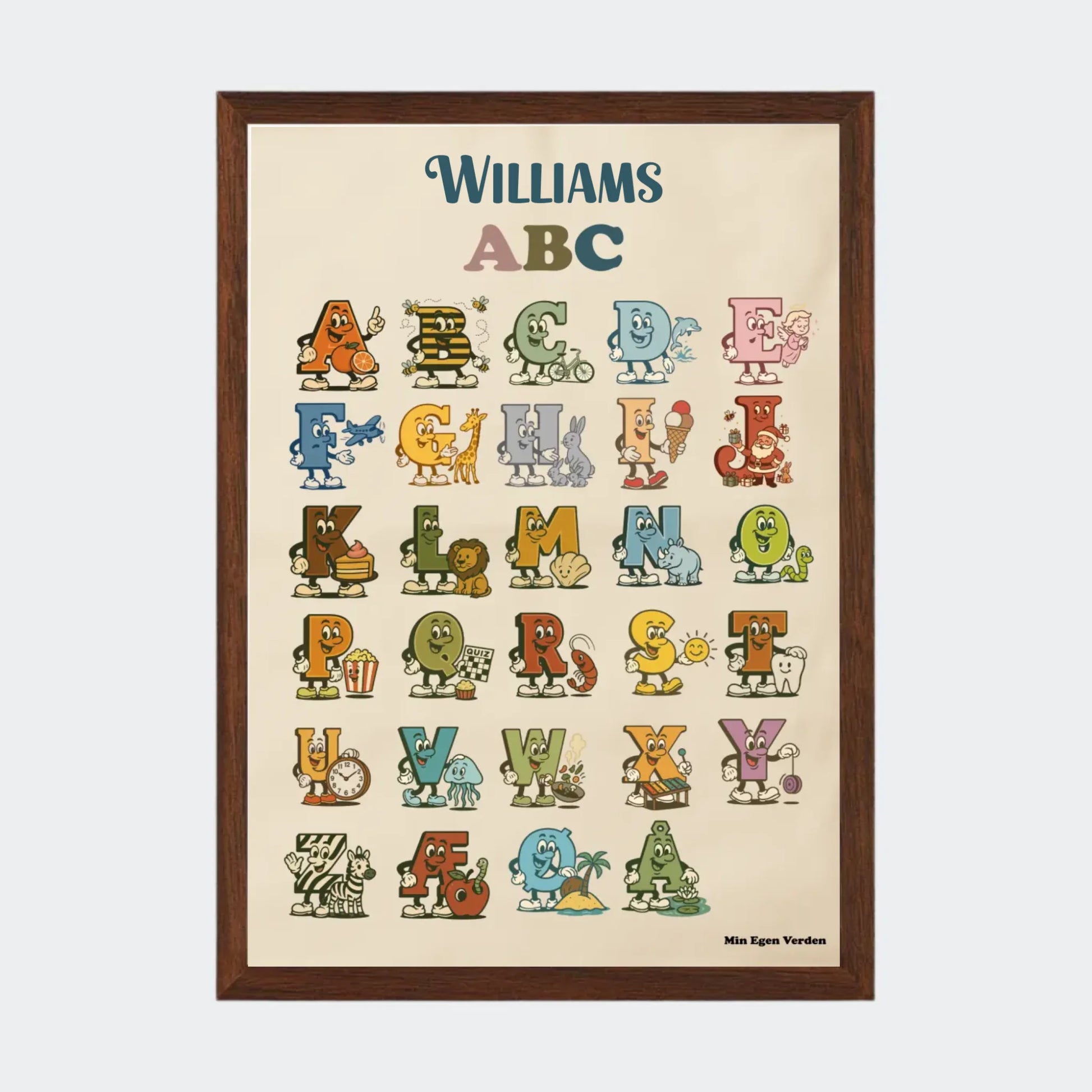 Plakat - Alfabet på dansk med navn Customizer TeeInBlue A4 Mørk eg A4