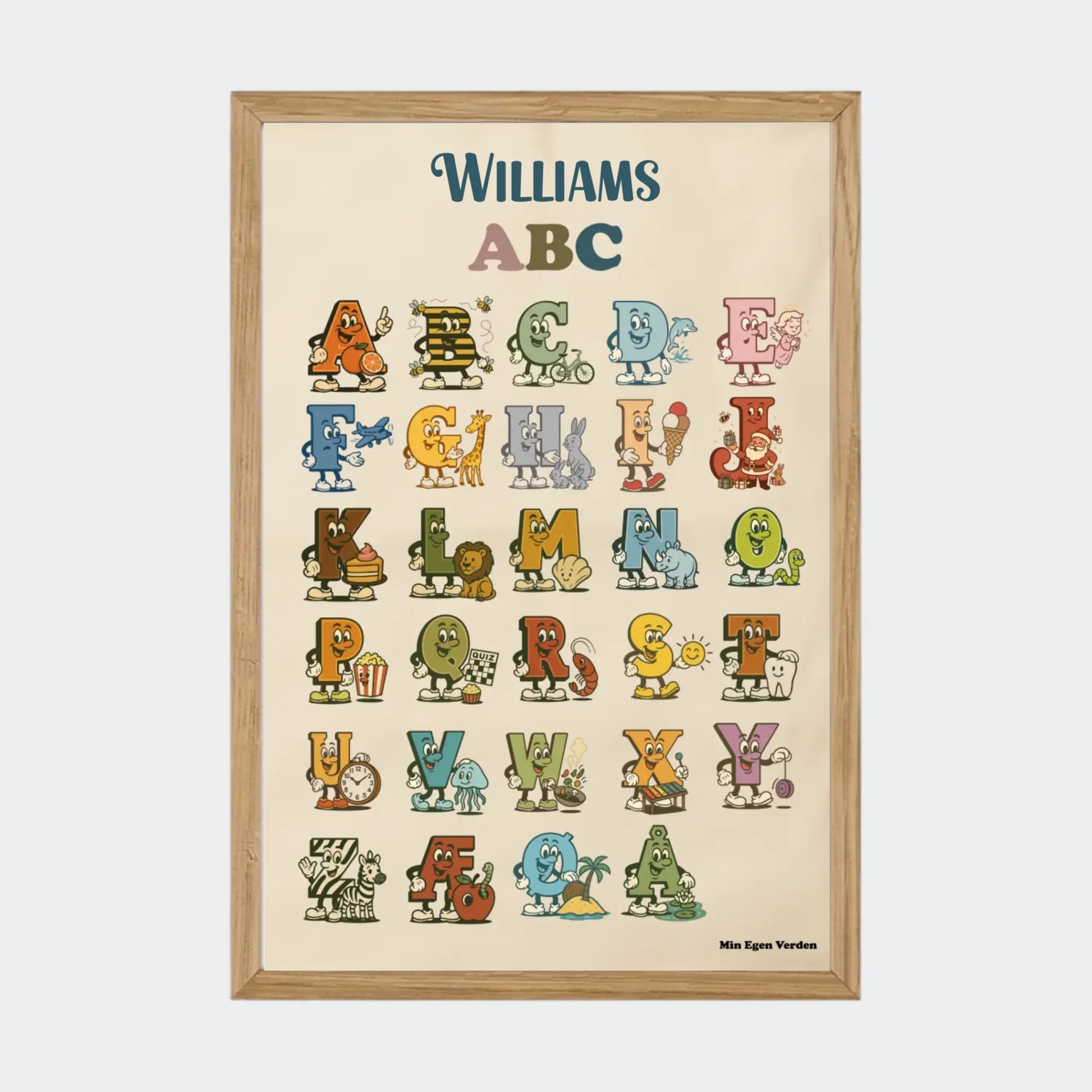 Plakat - Alfabet på dansk med navn Customizer TeeInBlue A4 Massiv eg A4