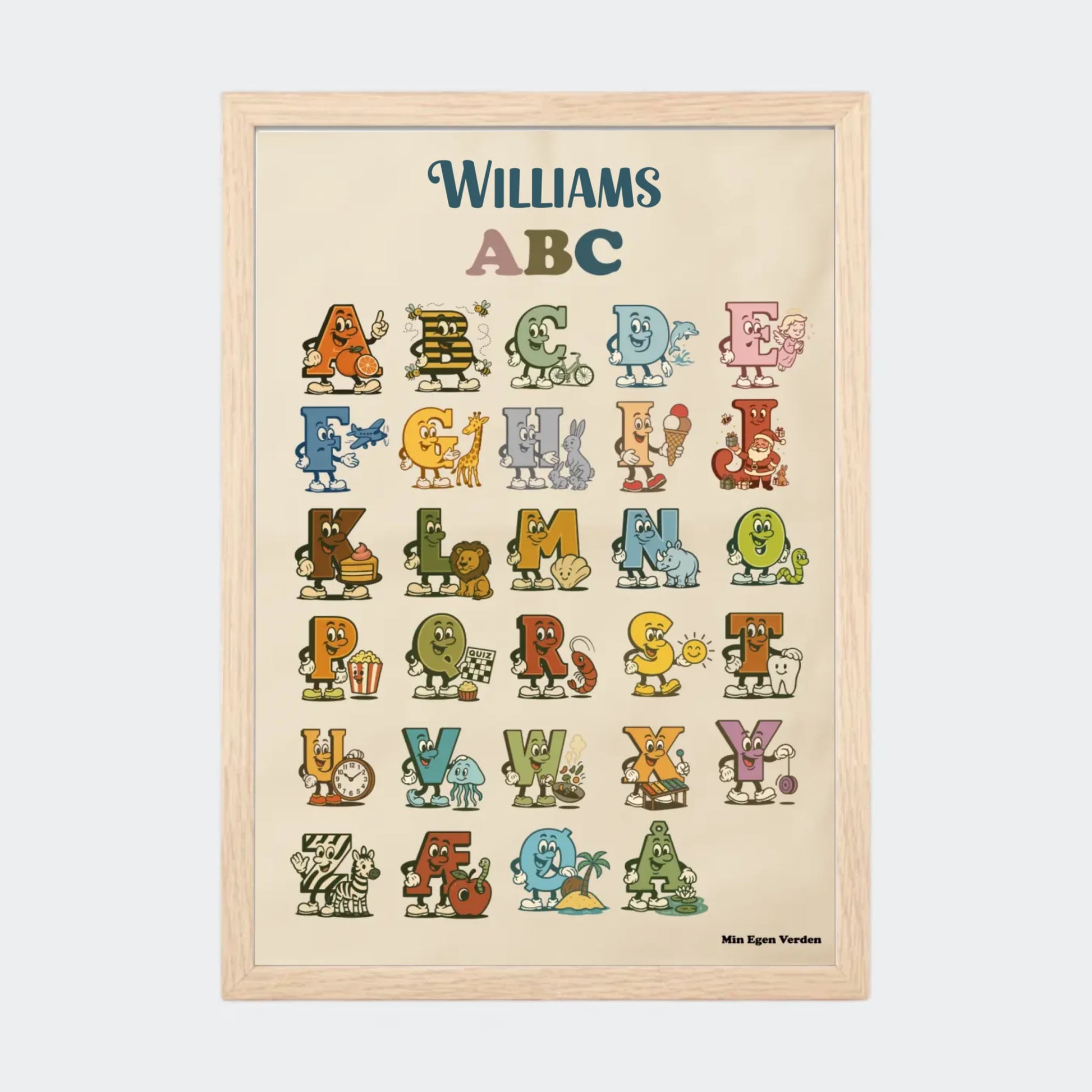 Plakat - Alfabet på dansk med navn Customizer TeeInBlue A4 Natur eg A4