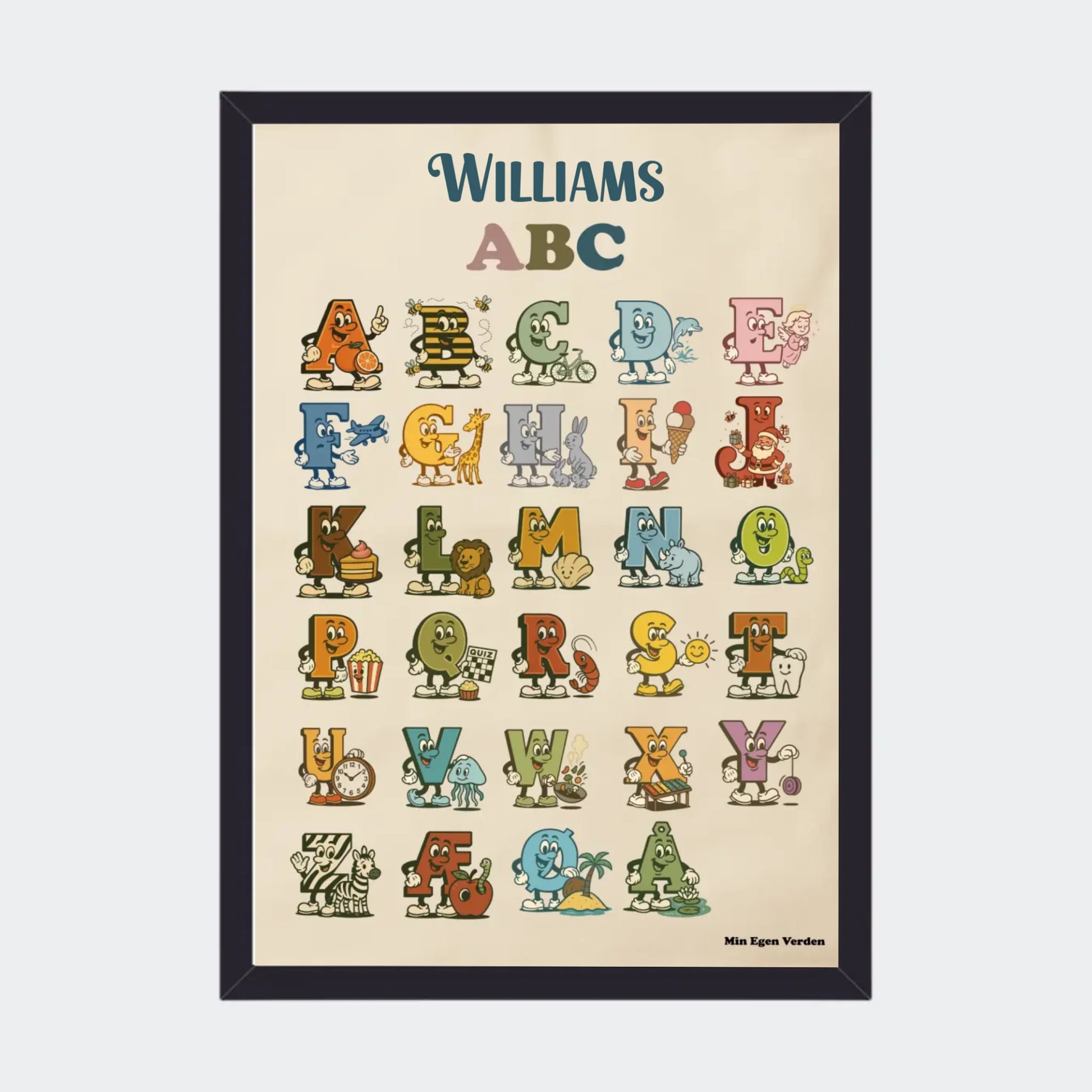 Plakat - Alfabet på dansk med navn Customizer TeeInBlue