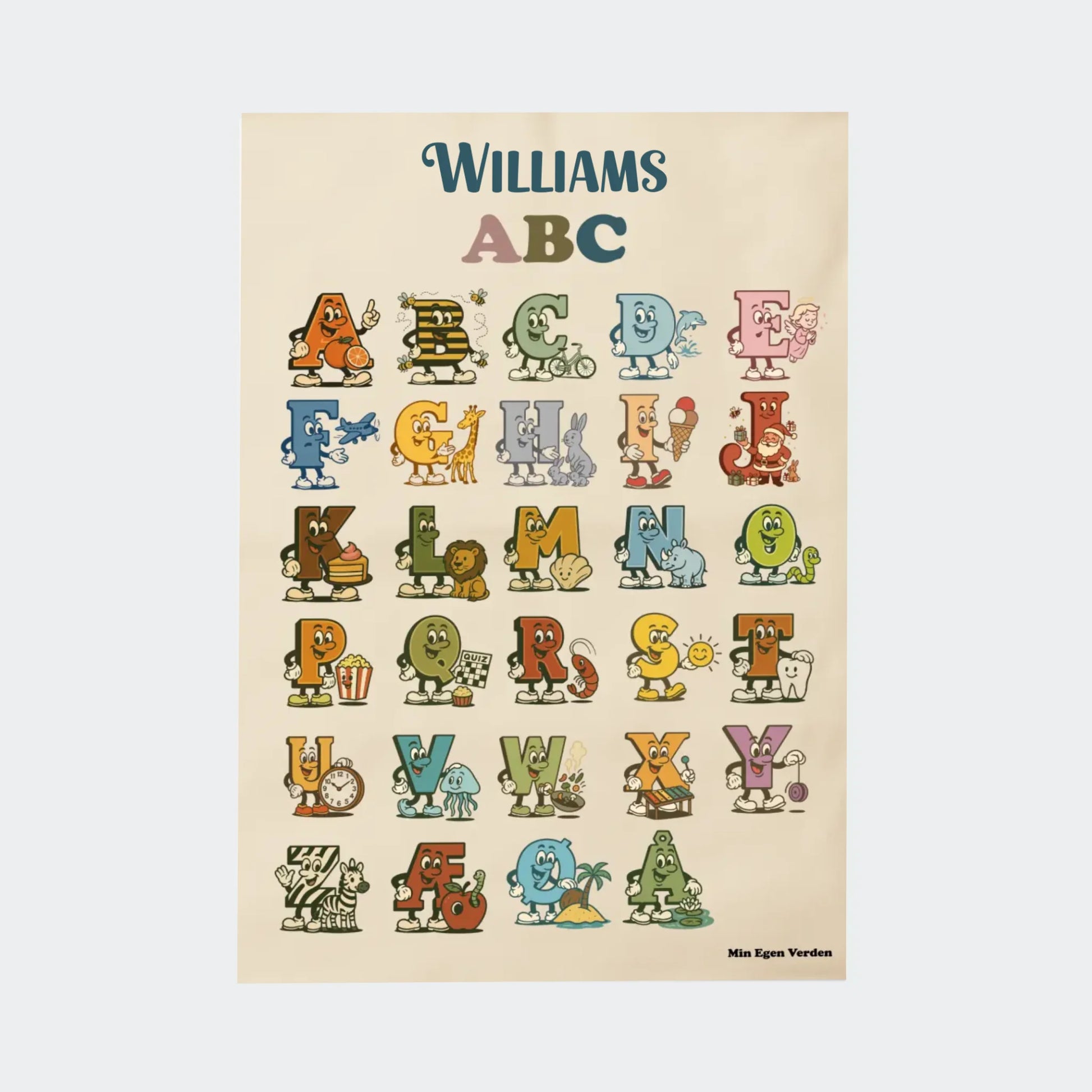 Plakat - Alfabet på dansk med navn Customizer TeeInBlue A3 Uden ramme A3