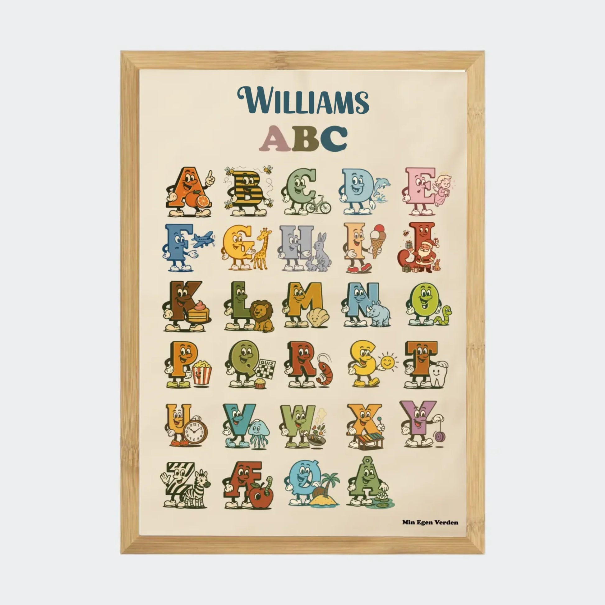 Plakat - Alfabet på dansk med navn Customizer TeeInBlue A3 Bambus A3