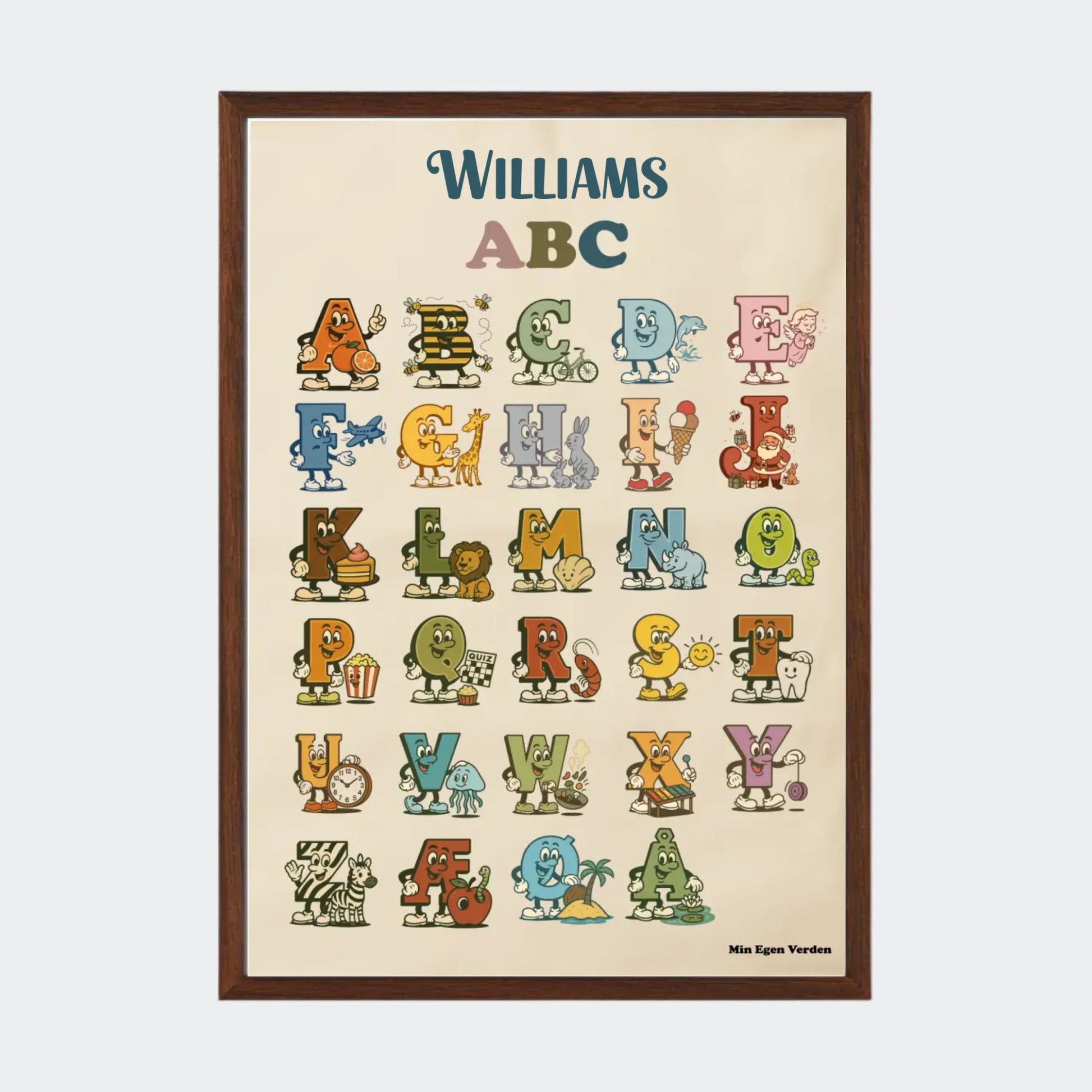 Plakat - Alfabet på dansk med navn Customizer TeeInBlue A3 Mørk eg A3