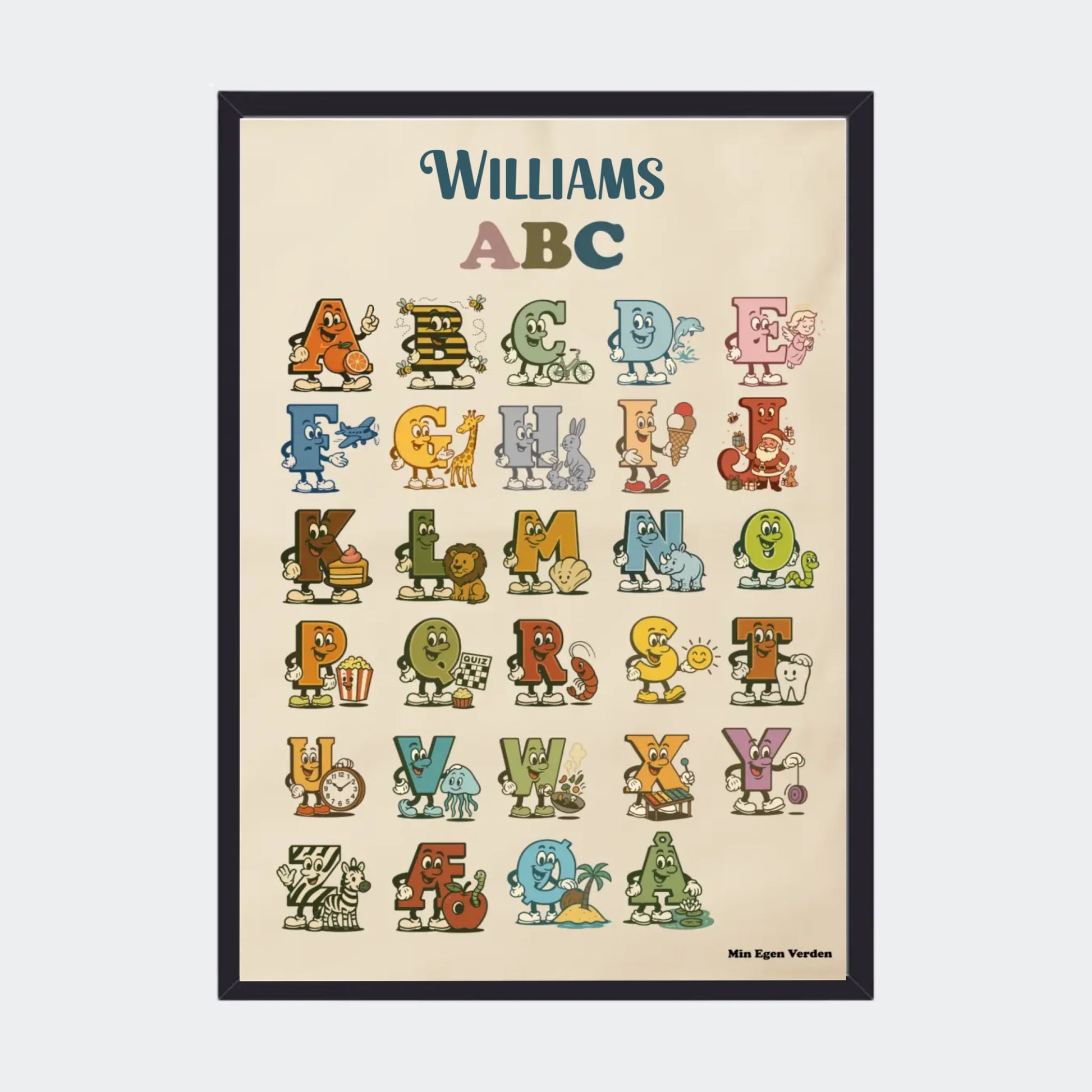 Plakat - Alfabet på dansk med navn Customizer TeeInBlue A3 Sort A3