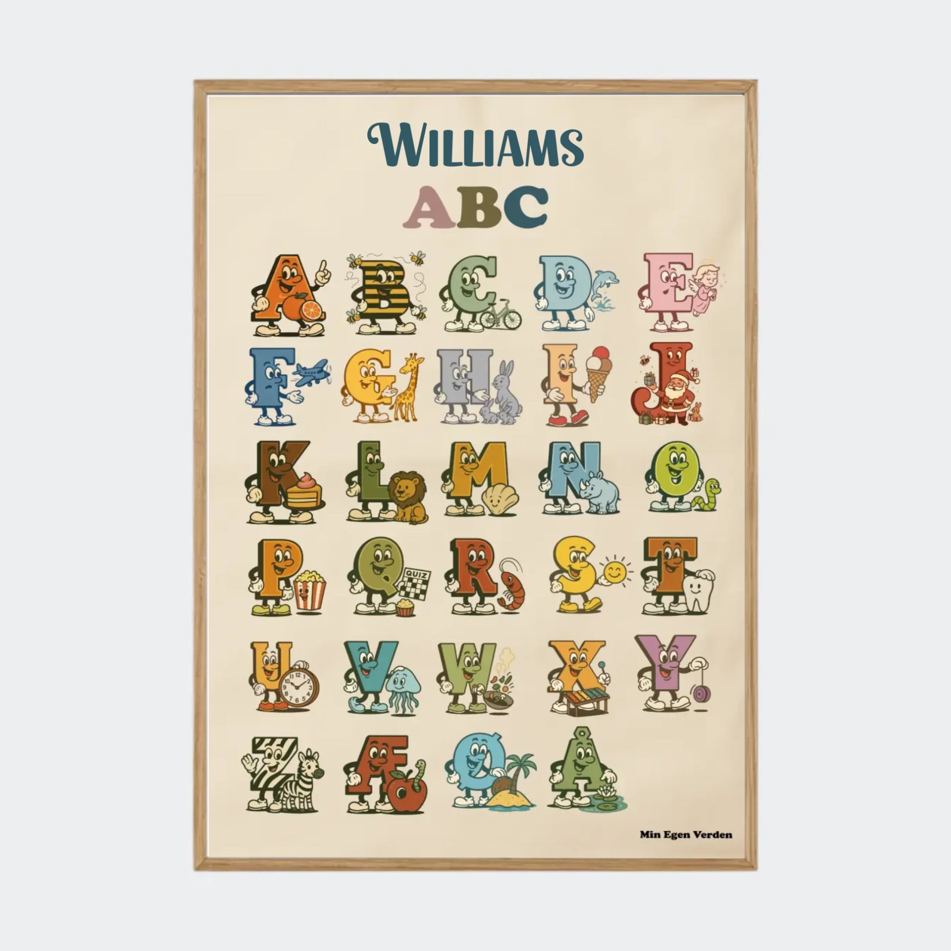 Plakat - Alfabet på dansk med navn Customizer TeeInBlue A2 Massiv eg A2