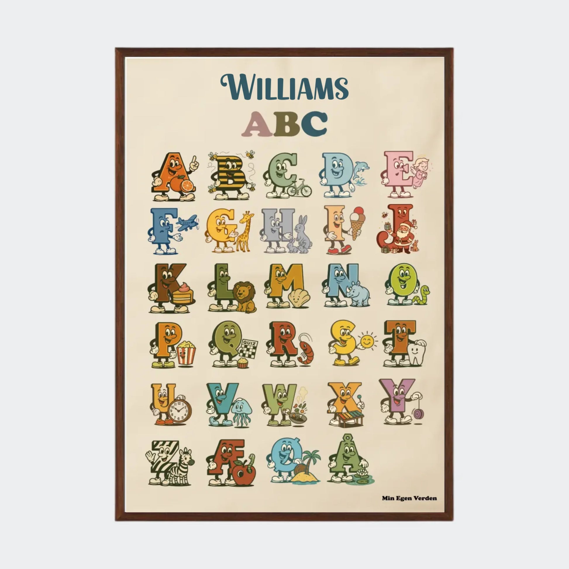 Plakat - Alfabet på dansk med navn Customizer TeeInBlue A2 Mørk eg A2