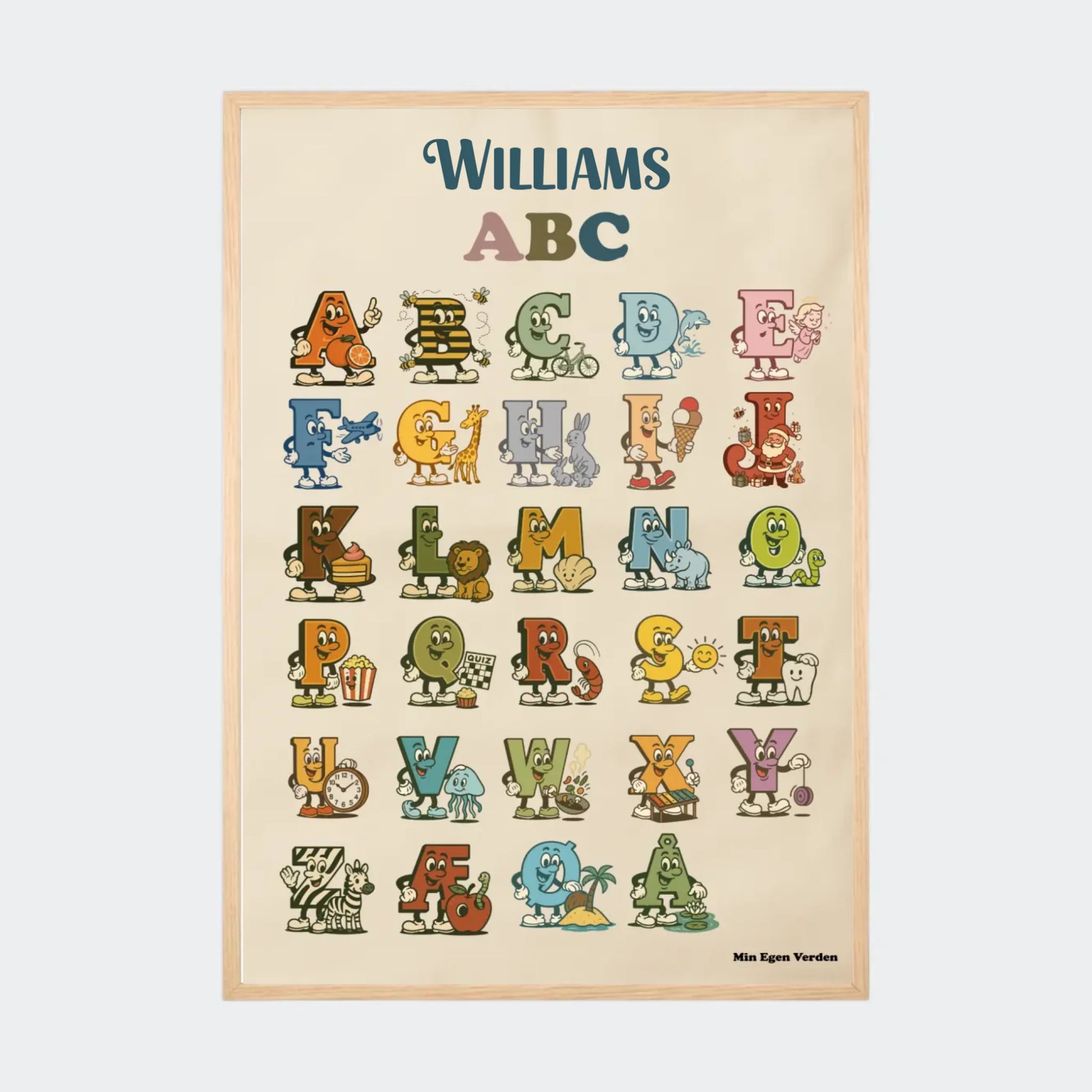 Plakat - Alfabet på dansk med navn Customizer TeeInBlue A2 Natur eg A2