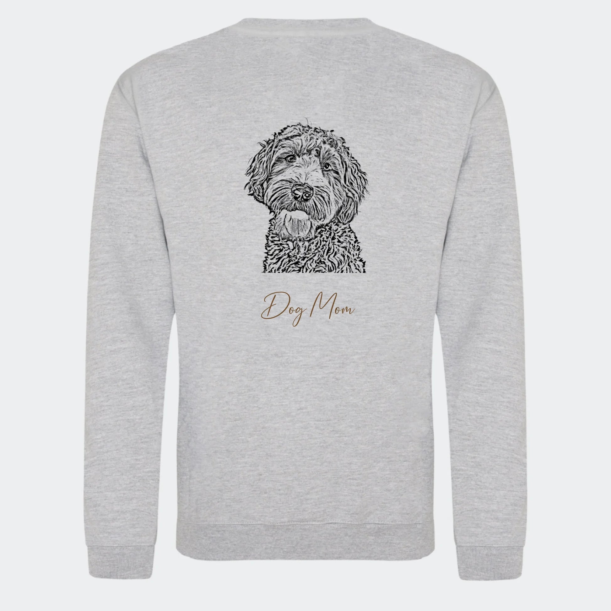 Sweatshirt Dog Mom - Upload eget billede Customizer TeeInBlue Print på ryggen Heather Grey Small