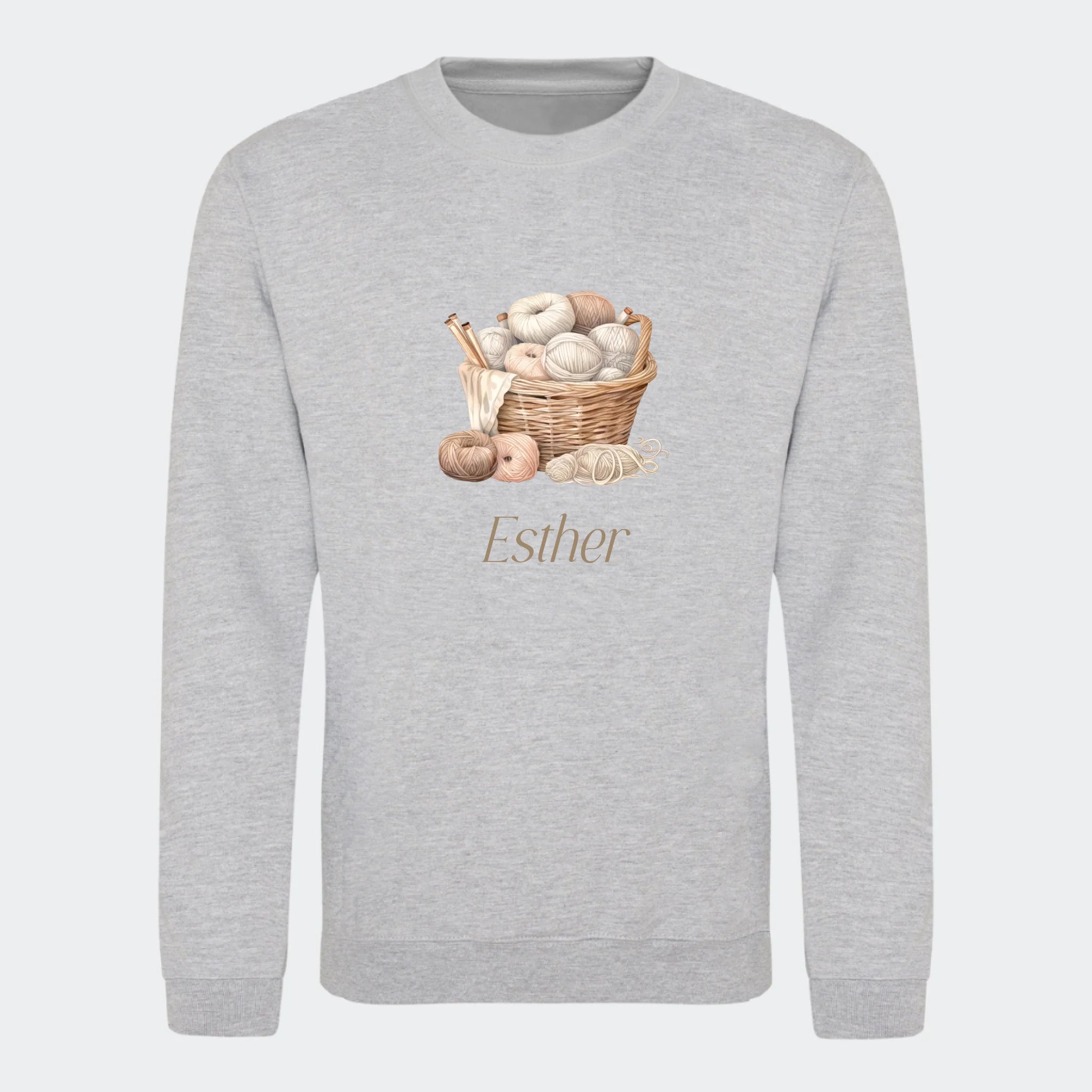 Sweatshirt til voksne – Strik, meleret grå, set forfra