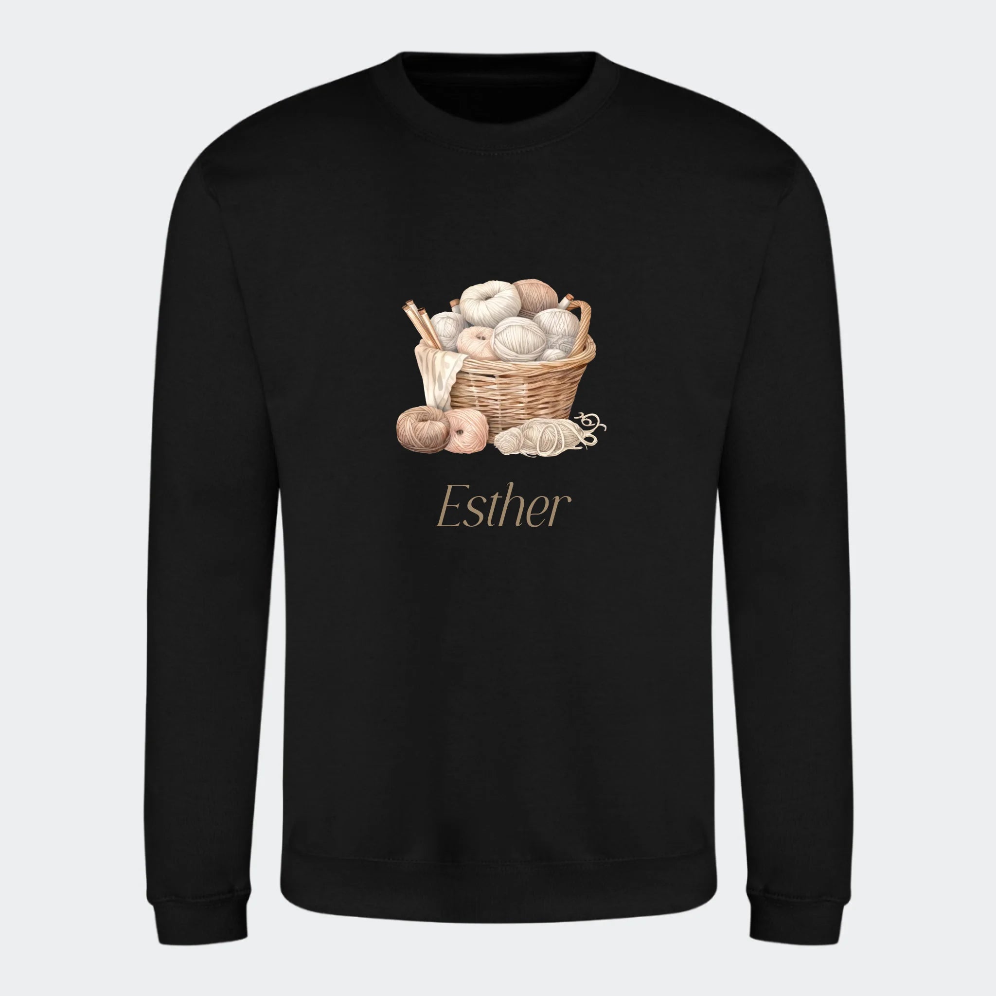 Sweatshirt til voksne – Strik, sort, set forfra