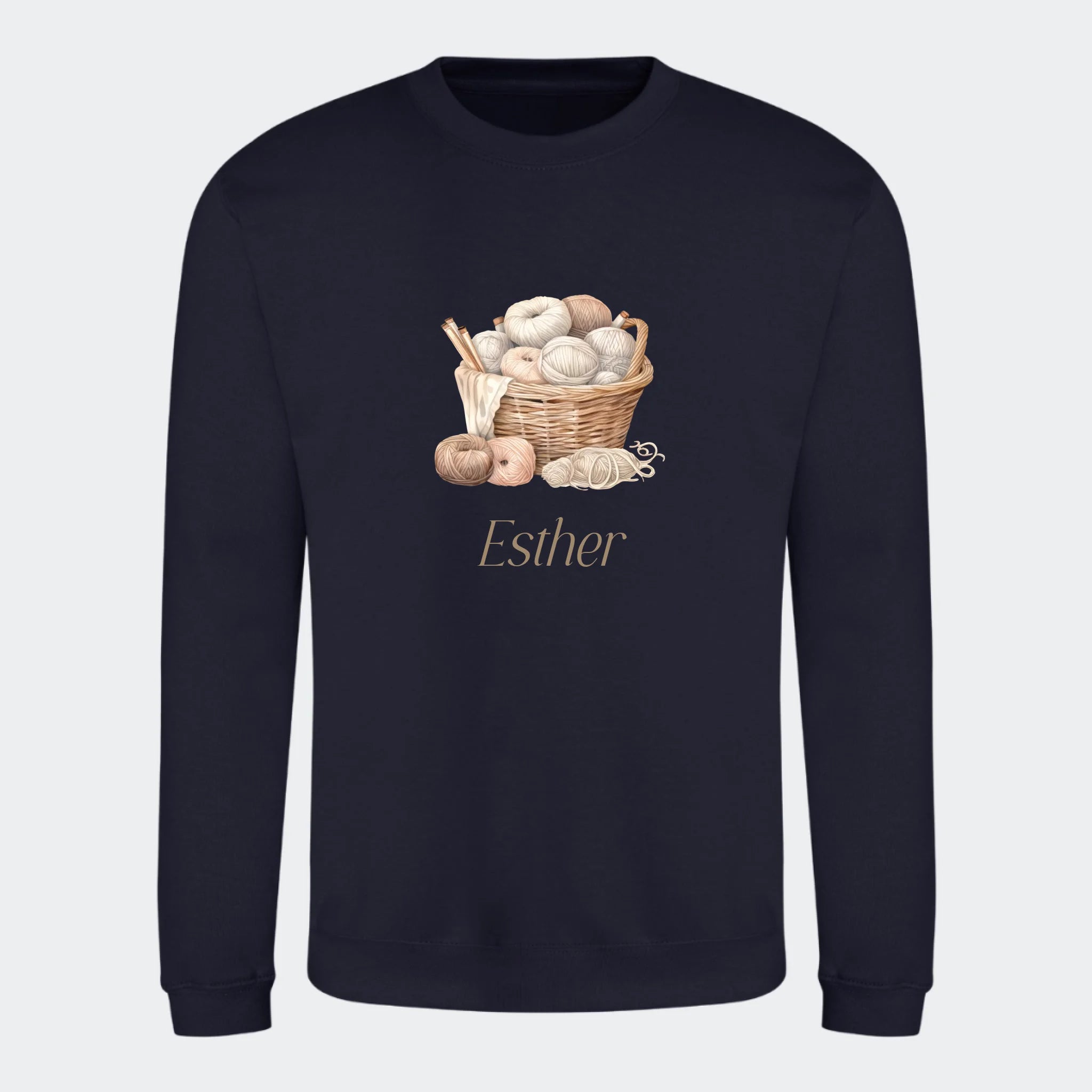 Sweatshirt til voksne – Strik, mørkeblå, set forfra