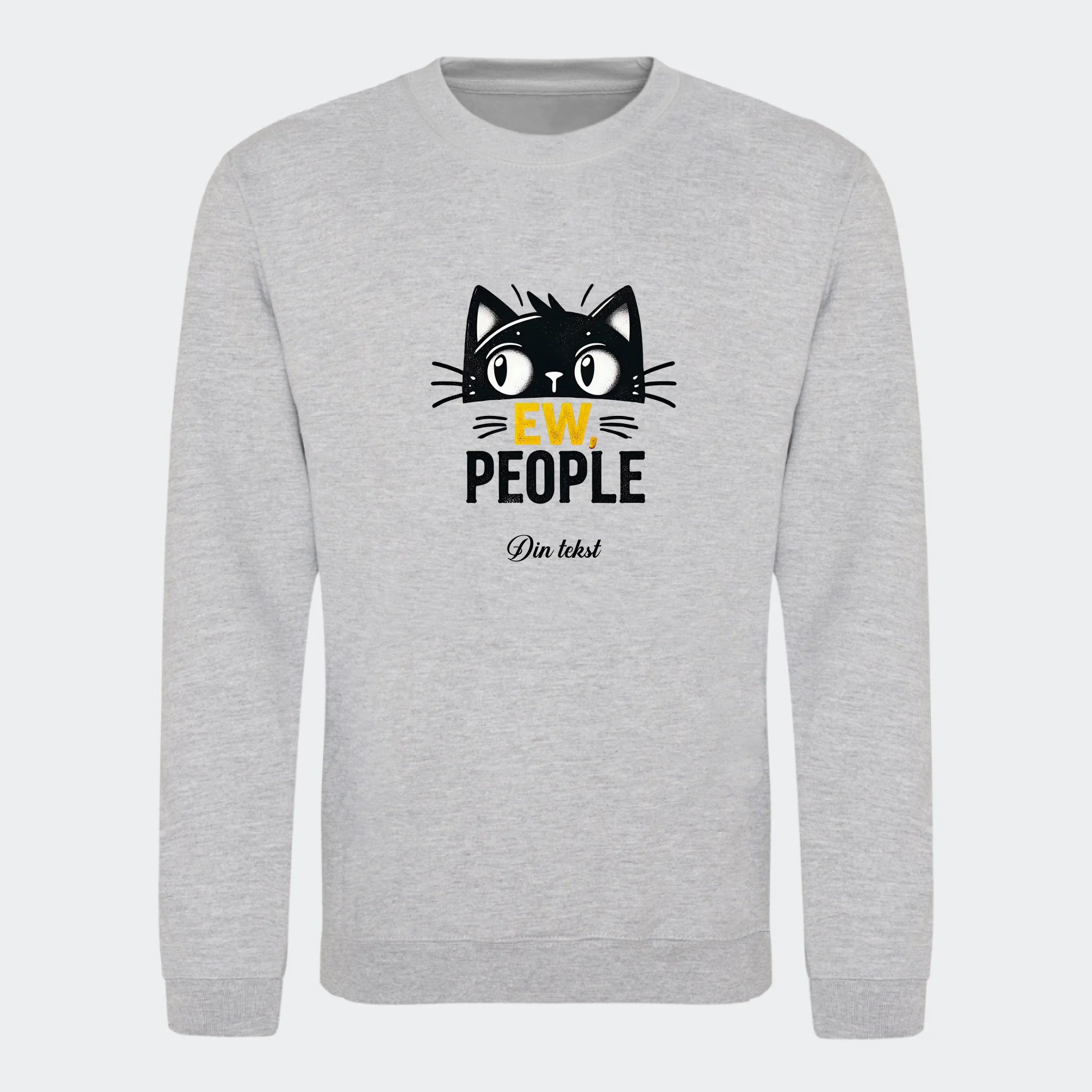 Sweatshirt til voksne – Sjove katte motiver, meleret grå, set forfra