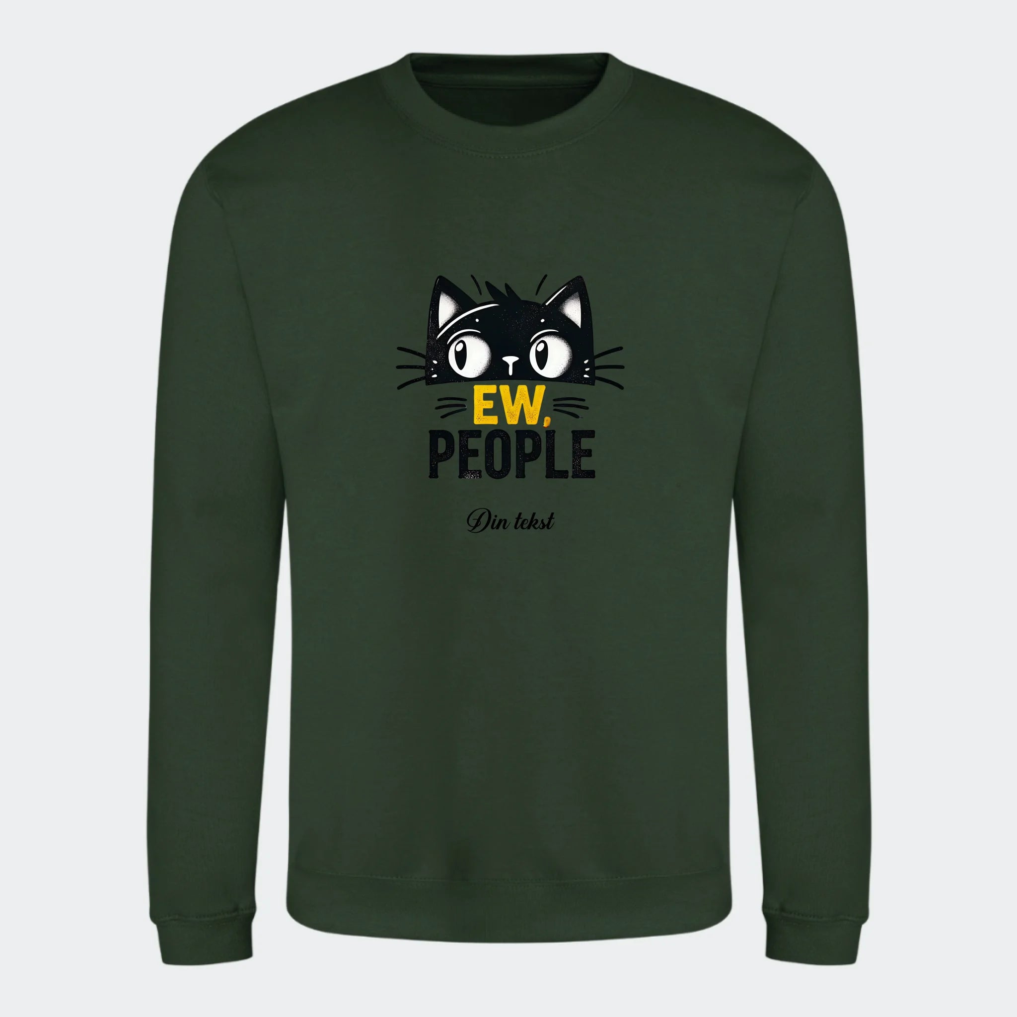 Sweatshirt til voksne – Sjove katte motiver, skovgrøn, set forfra