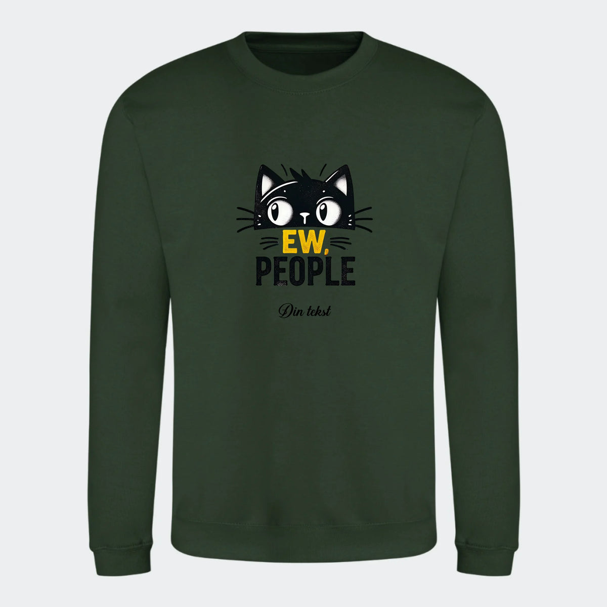 Sweatshirt til voksne – Sjove katte motiver, skovgrøn, set forfra