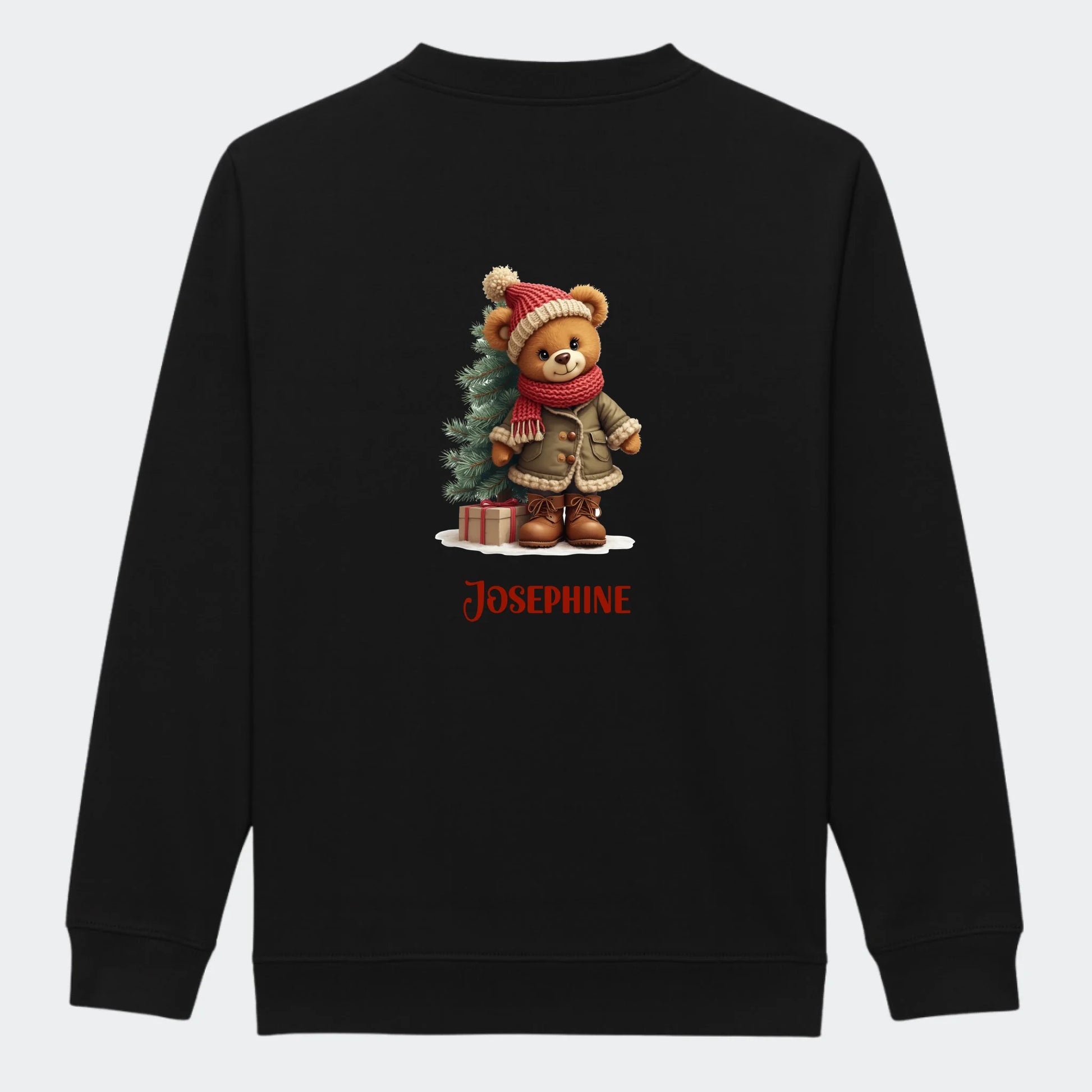Sweatshirt junior - Bamsebjørn jul Customizer TeeInBlue Print på ryggen Sort 3-4 år