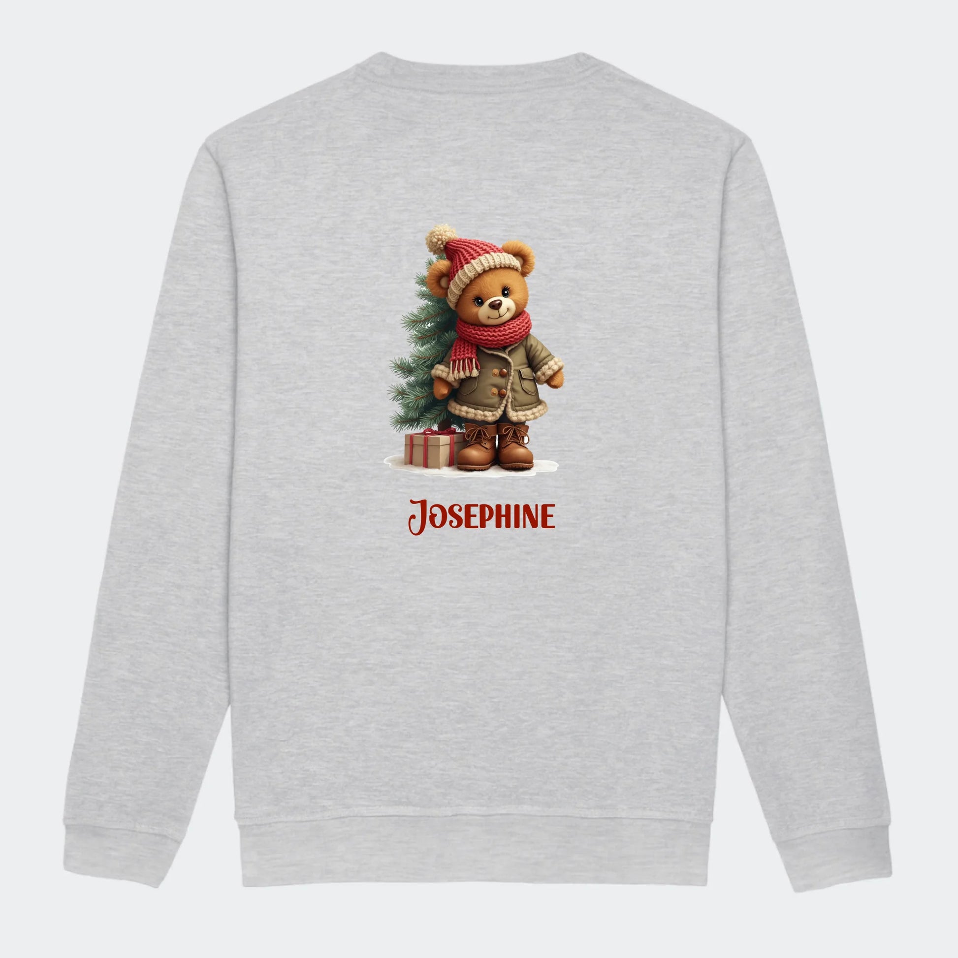 Sweatshirt junior - Bamsebjørn jul Customizer TeeInBlue Print på ryggen Heather Grey 3-4 år