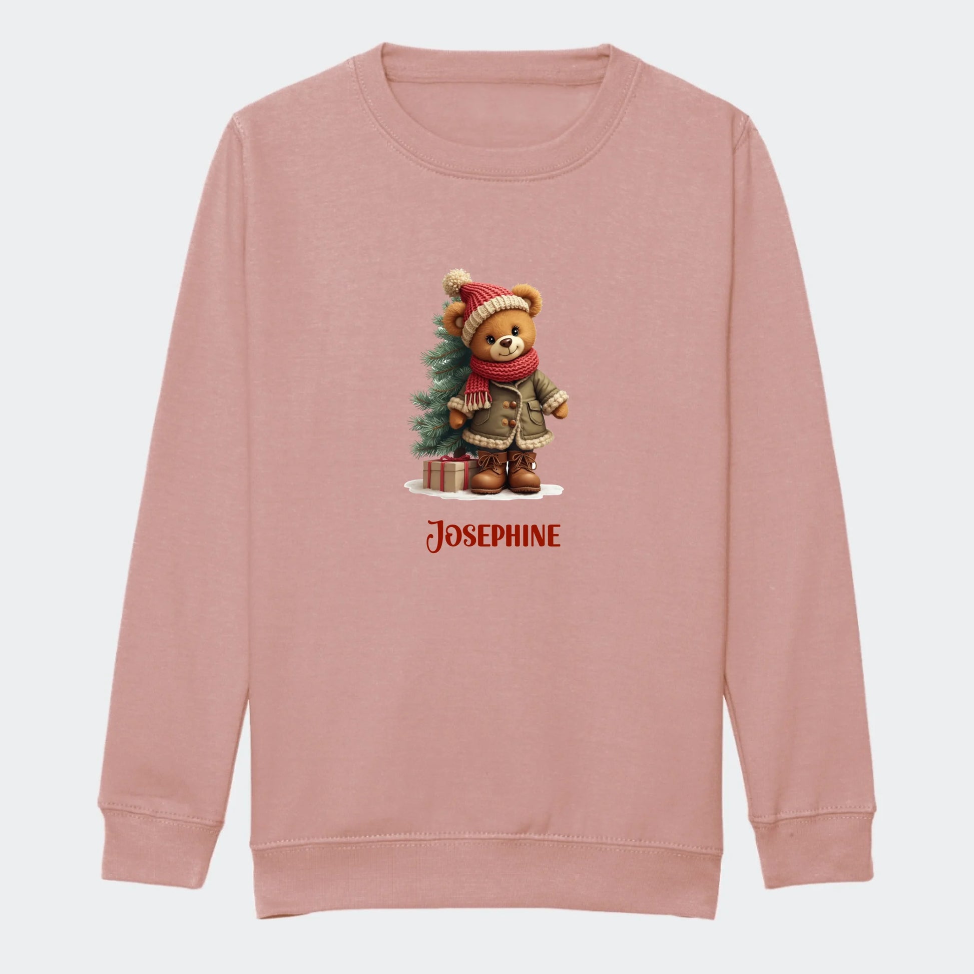 Sweatshirt junior - Bamsebjørn jul Customizer TeeInBlue Print på front Dusty Pink 3-4 år
