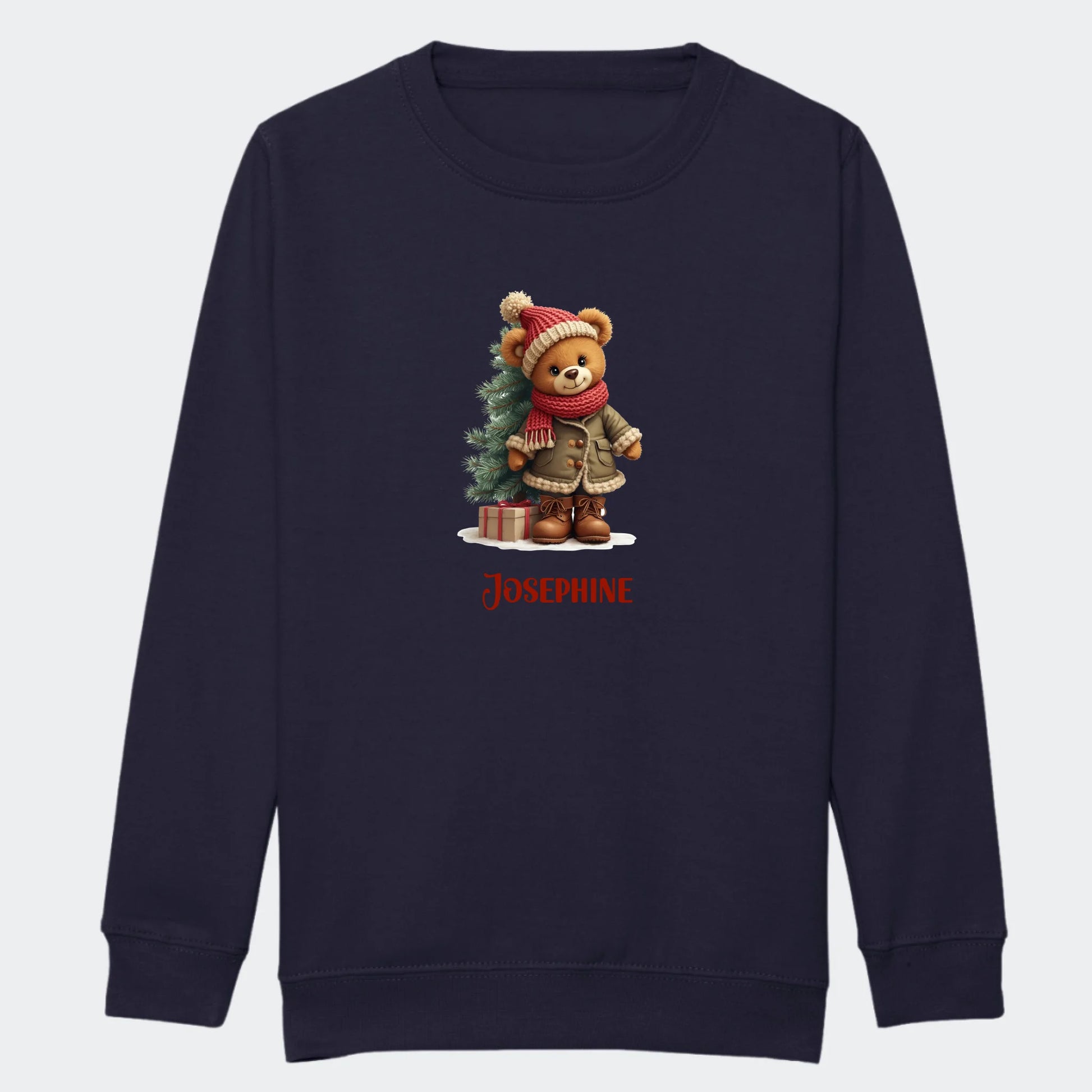 Sweatshirt junior - Bamsebjørn jul Customizer TeeInBlue Print på front French Navy 3-4 år