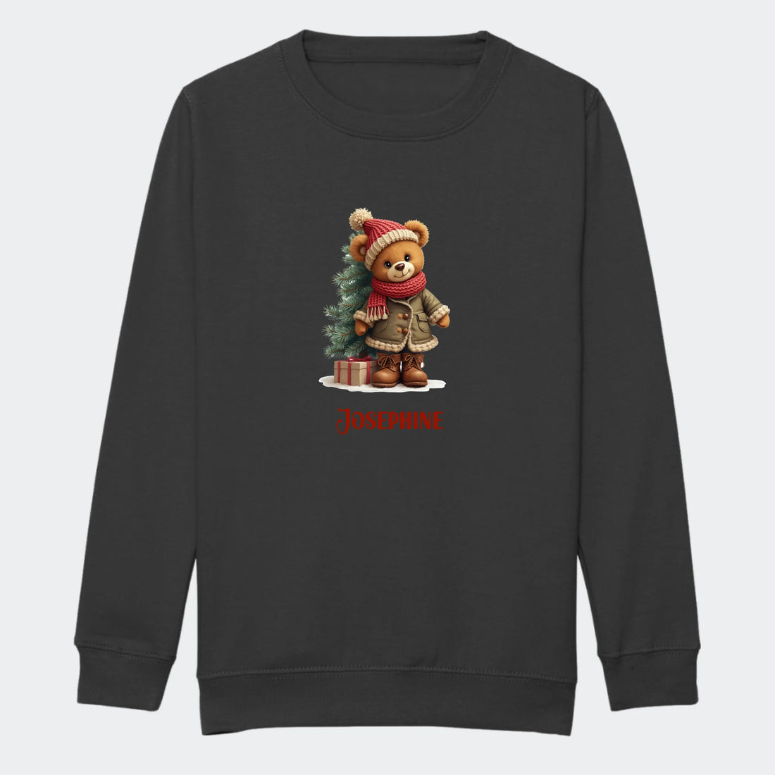 Sweatshirt junior - Bamsebjørn jul Customizer TeeInBlue Print på front Heather Grey 3-4 år