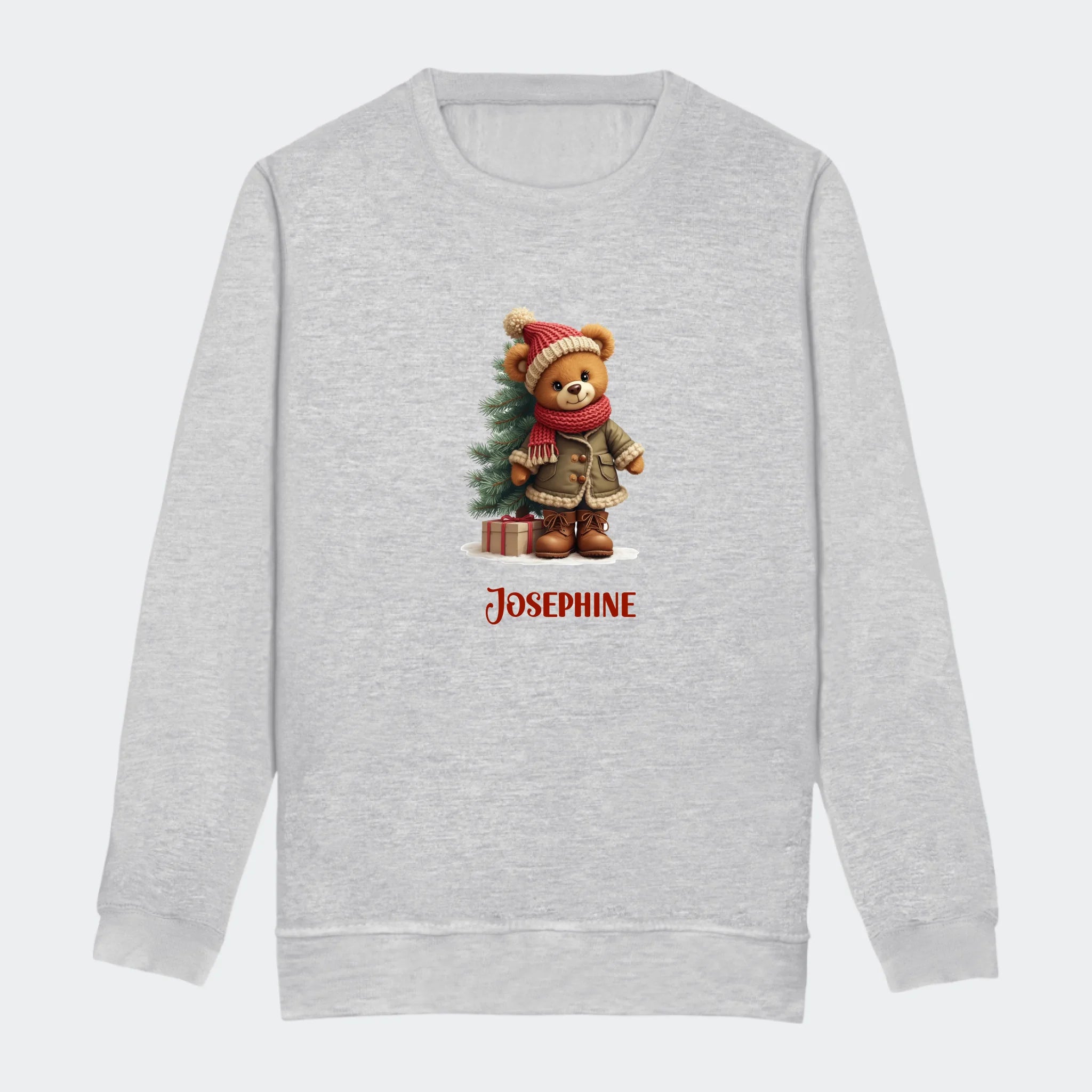 Sweatshirt junior - Bamsebjørn jul Customizer TeeInBlue Print på front Heather Grey 3-4 år