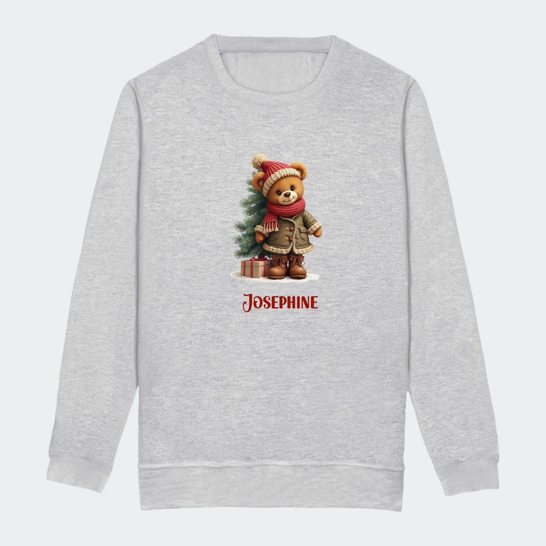 Sweatshirt junior - Bamsebjørn jul Customizer TeeInBlue Print på front Heather Grey 3-4 år