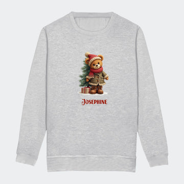 Sweatshirt junior - Bamsebjørn jul Customizer TeeInBlue Print på front Heather Grey 3-4 år