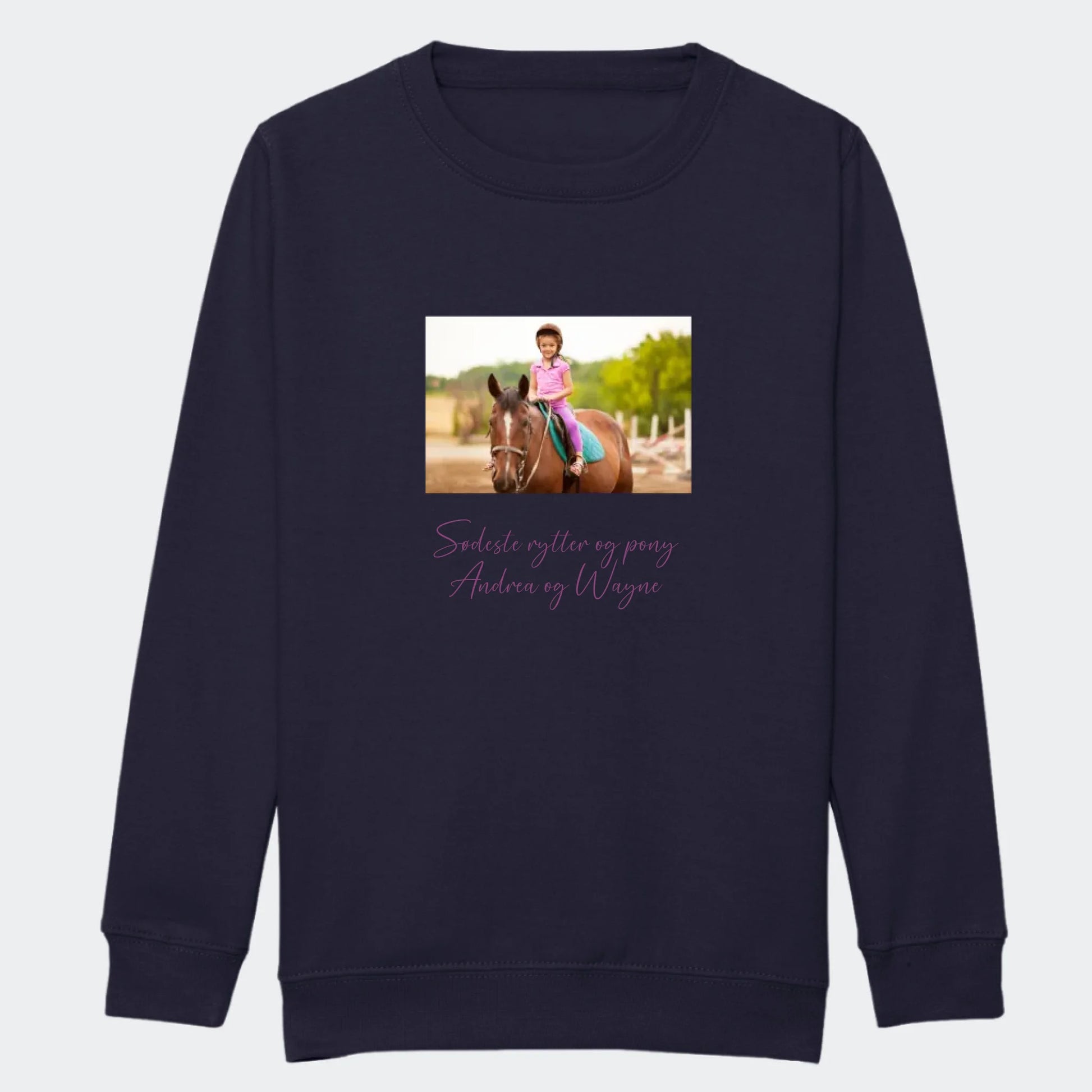 Sweatshirt til Junior - Upload eget billede Customizer TeeInBlue Print på front French Navy 3-4 år