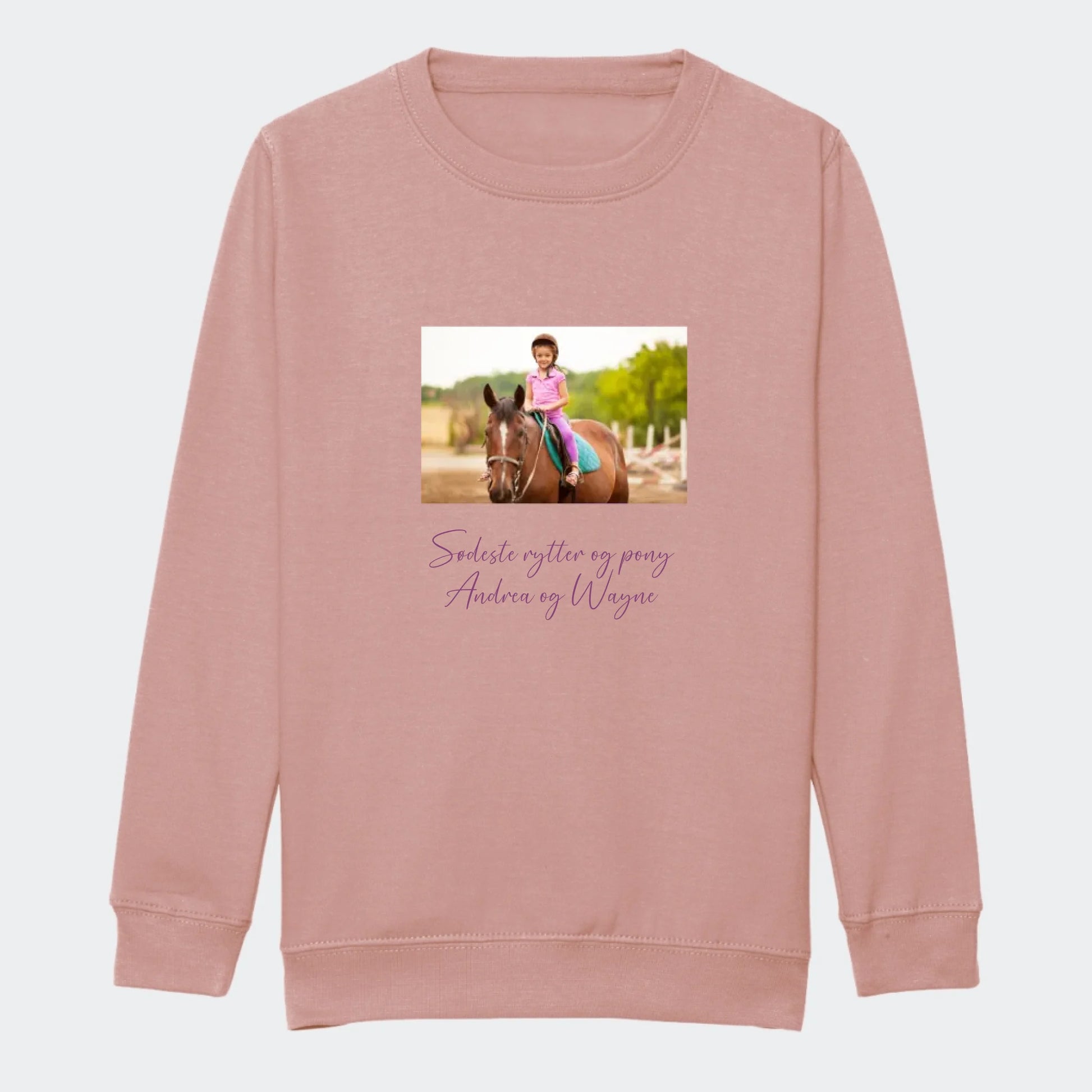 Sweatshirt til Junior - Upload eget billede Customizer TeeInBlue Print på front Dusty Pink 3-4 år